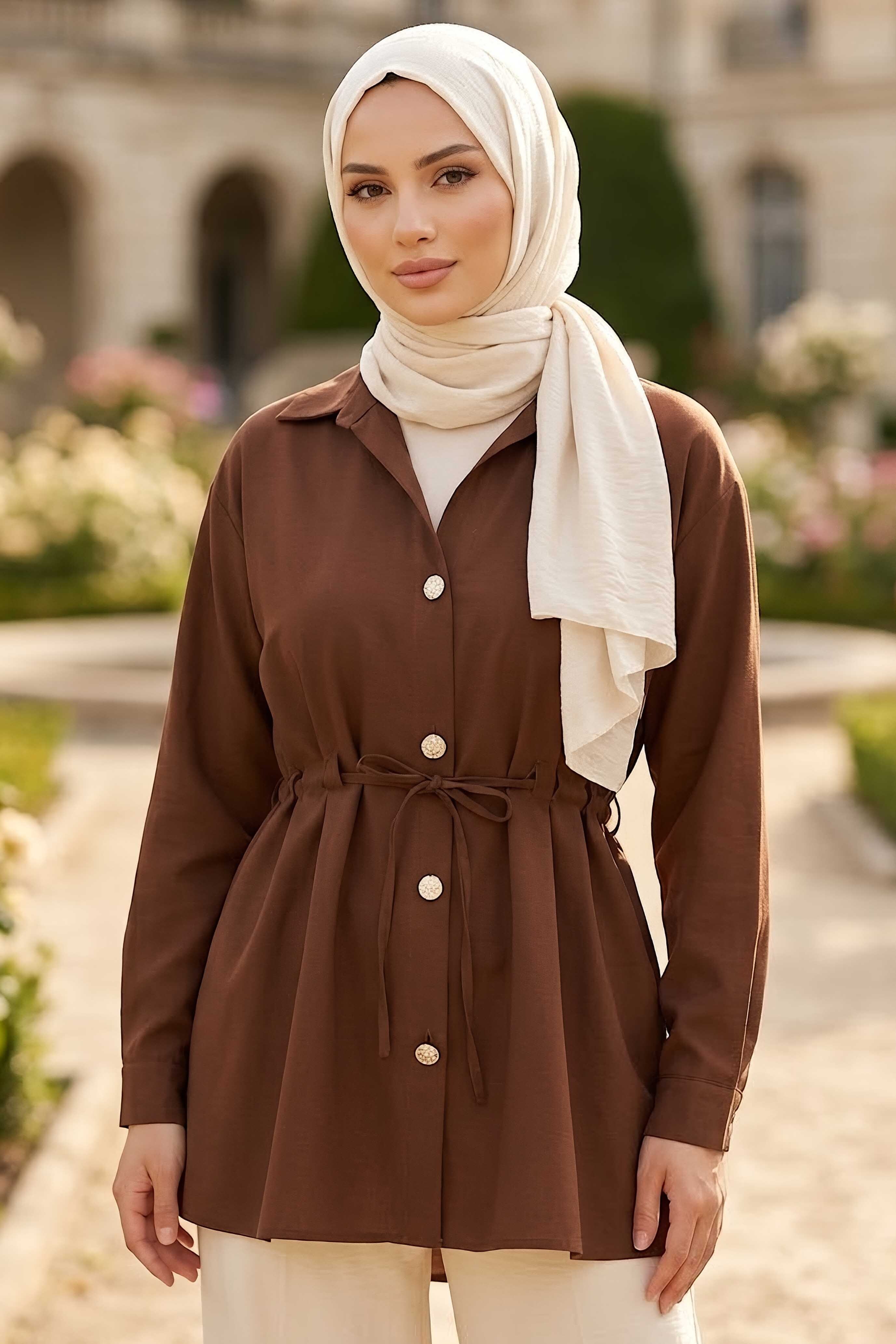 Pile Detaylı Tunik Kahve - 28724-KAHVE - 2