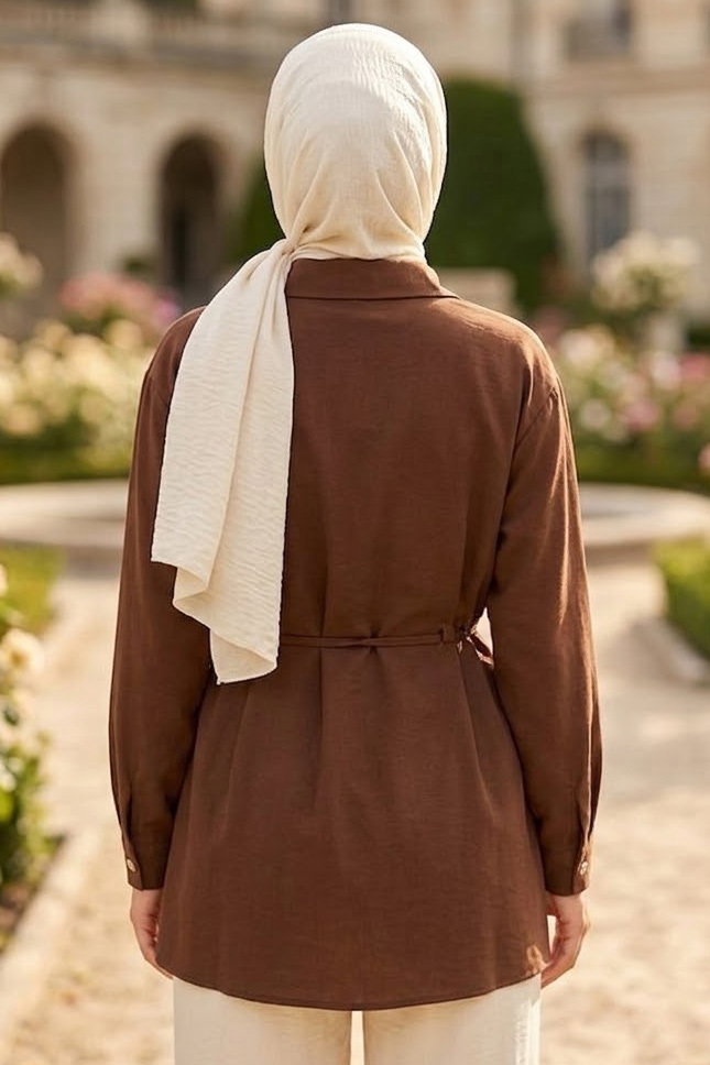 Pile Detaylı Tunik Kahve - 28724-KAHVE - 3