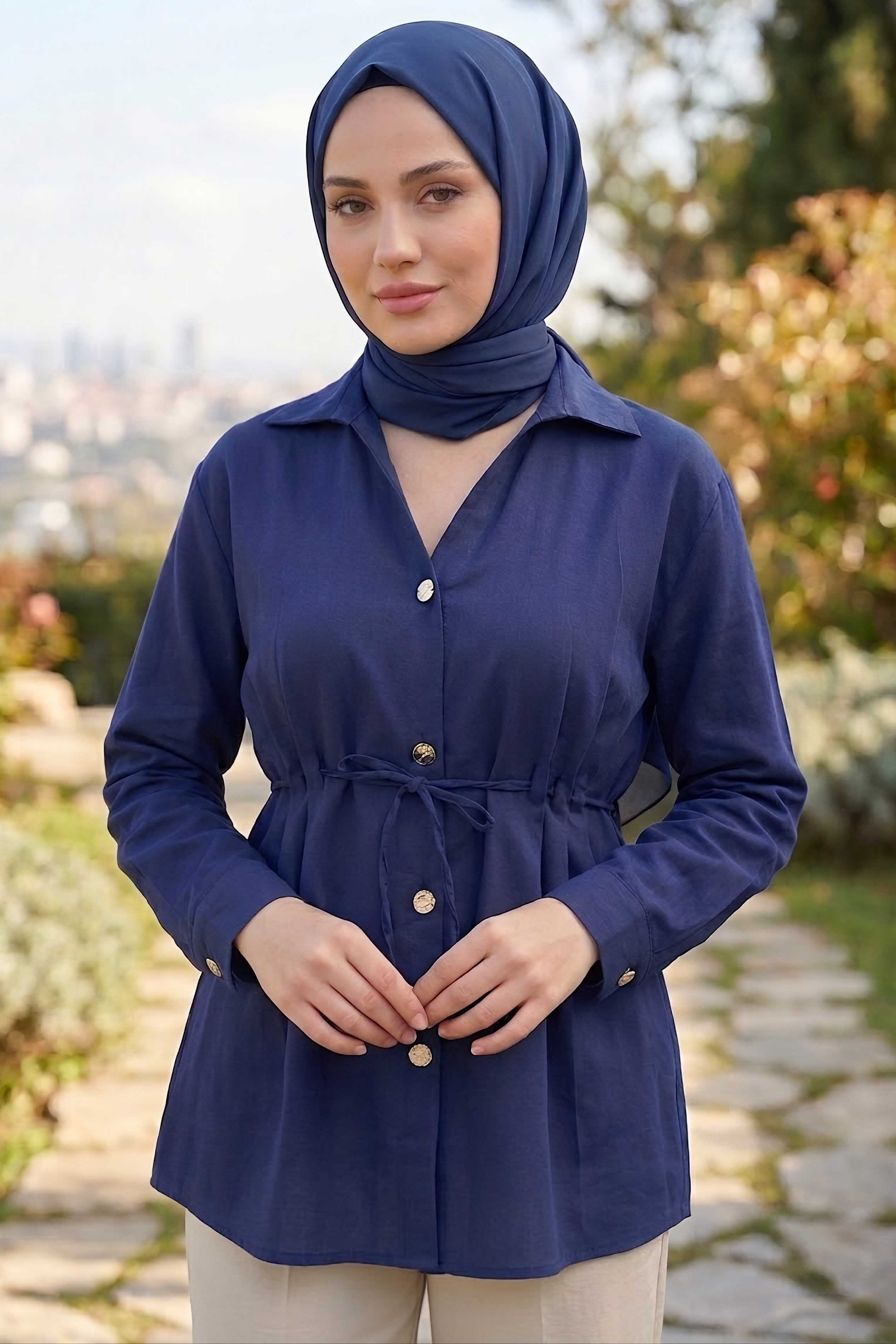 Pile Detaylı Tunik Lacivert - 28724-LACIVERT - 1