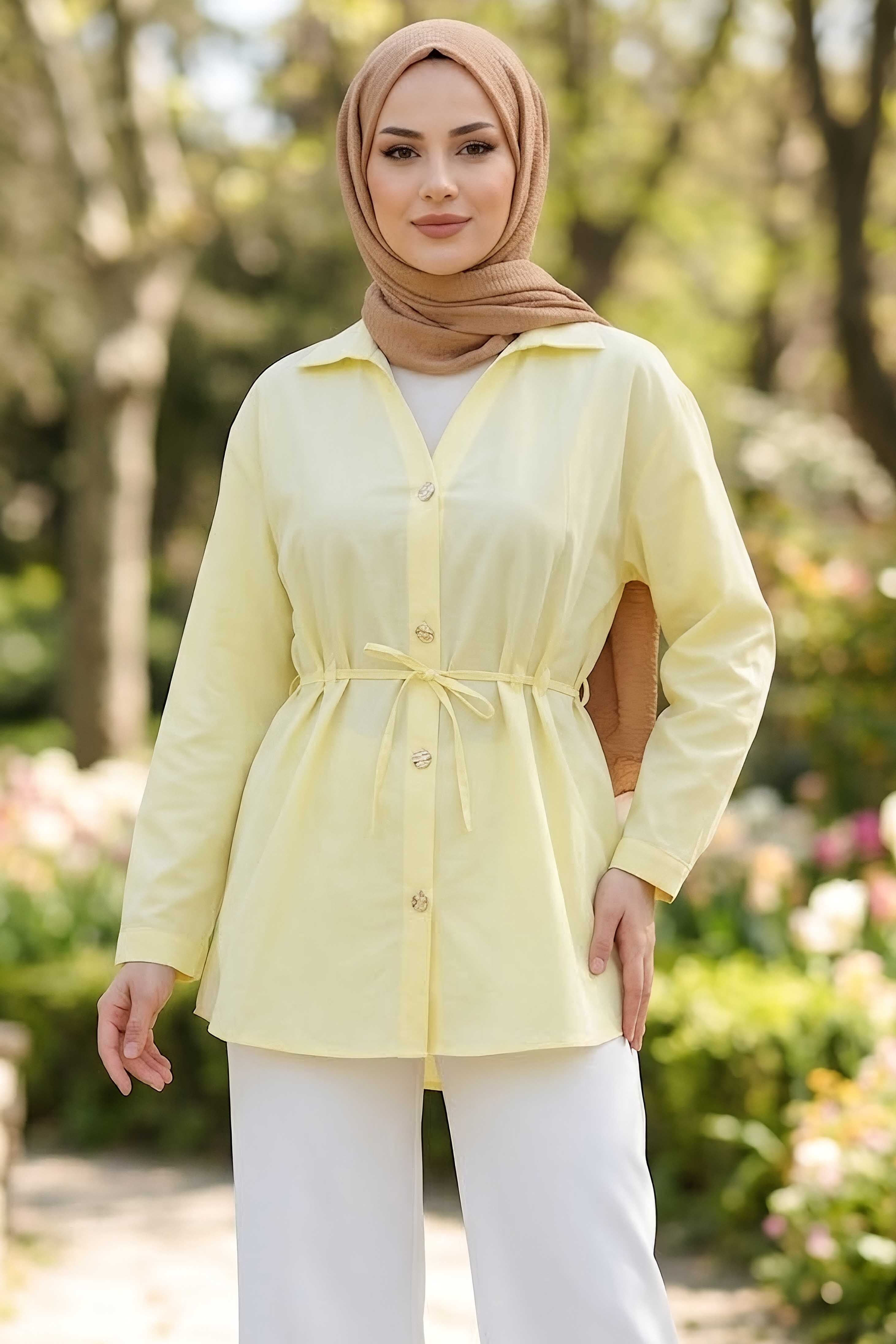Pile Detaylı Tunik Sari - 28724-SARI - 1