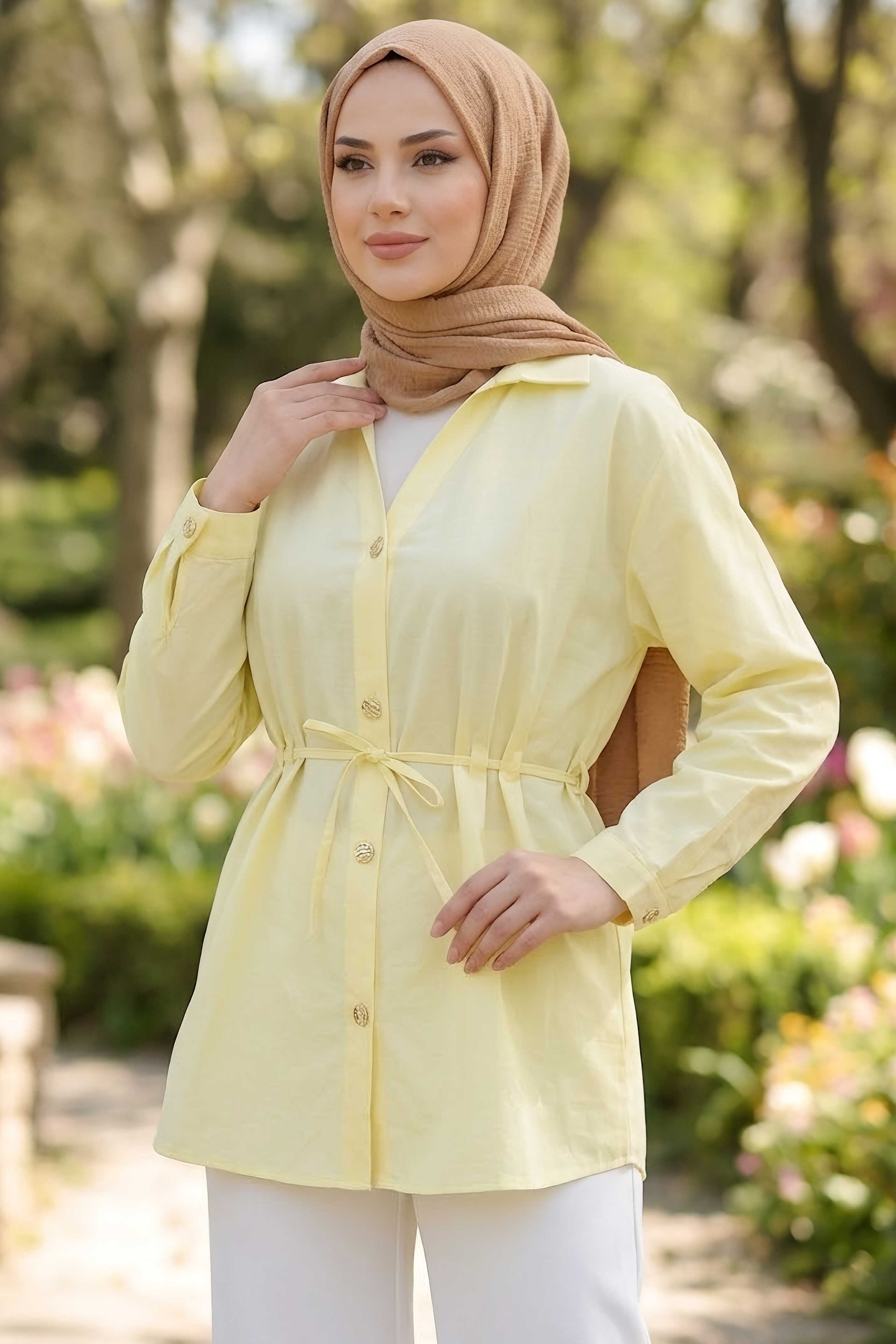 Pile Detaylı Tunik Sari - 28724-SARI - 2