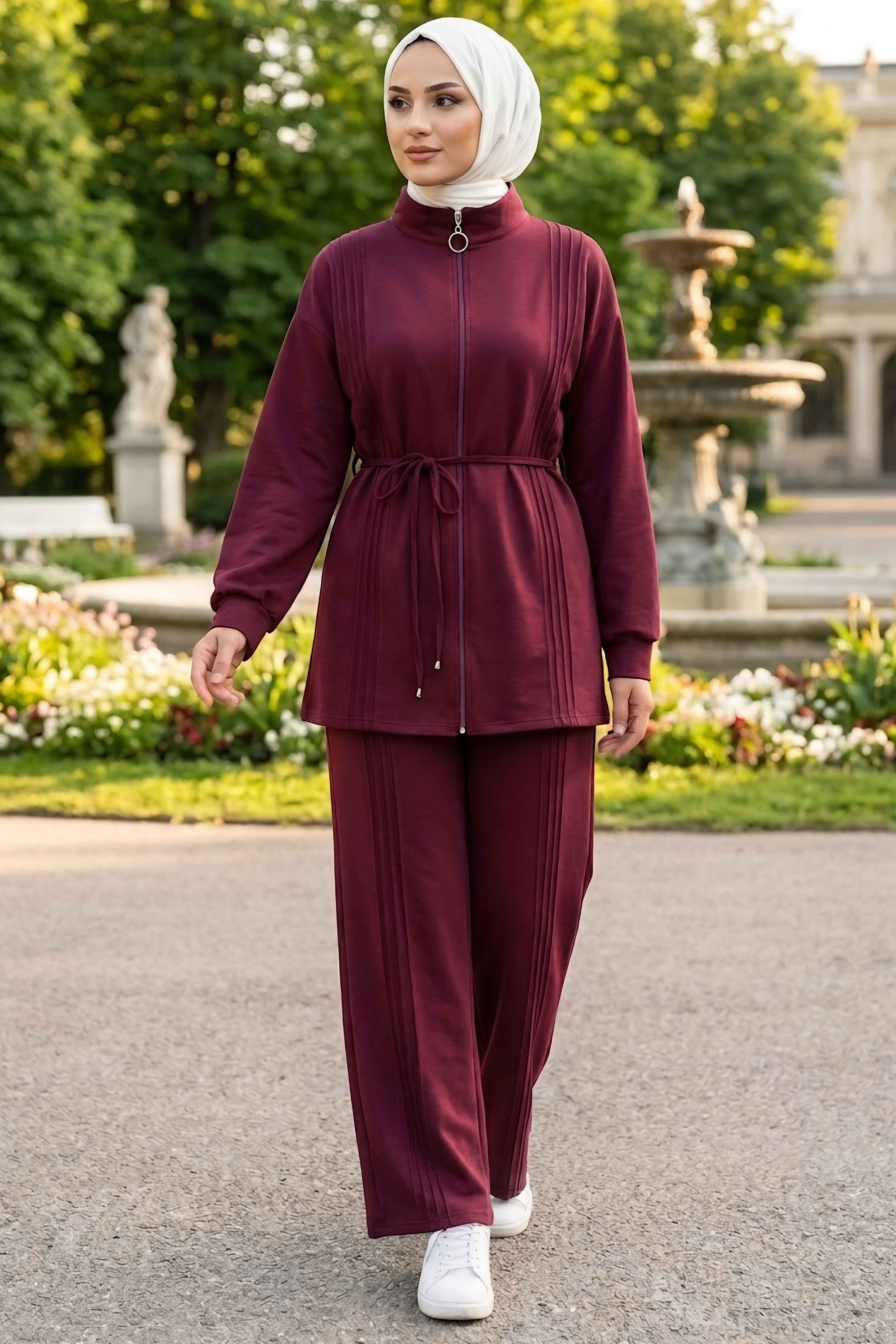 Pileli Oysh Modal Takım Bordo - 28922-BORDO - 1