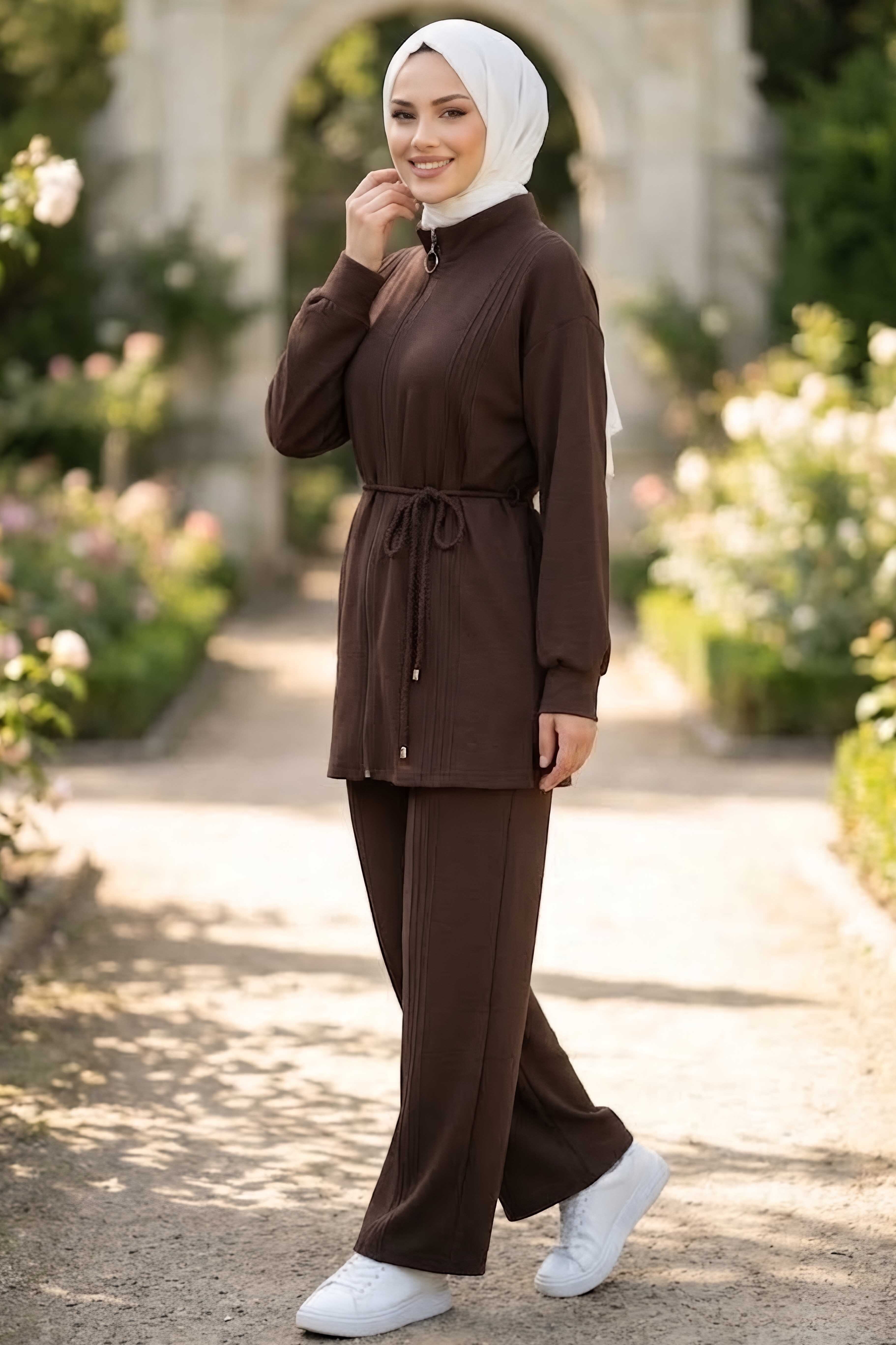Pileli Oysh Modal Takım Kahve - 28922-KAHVE - 2