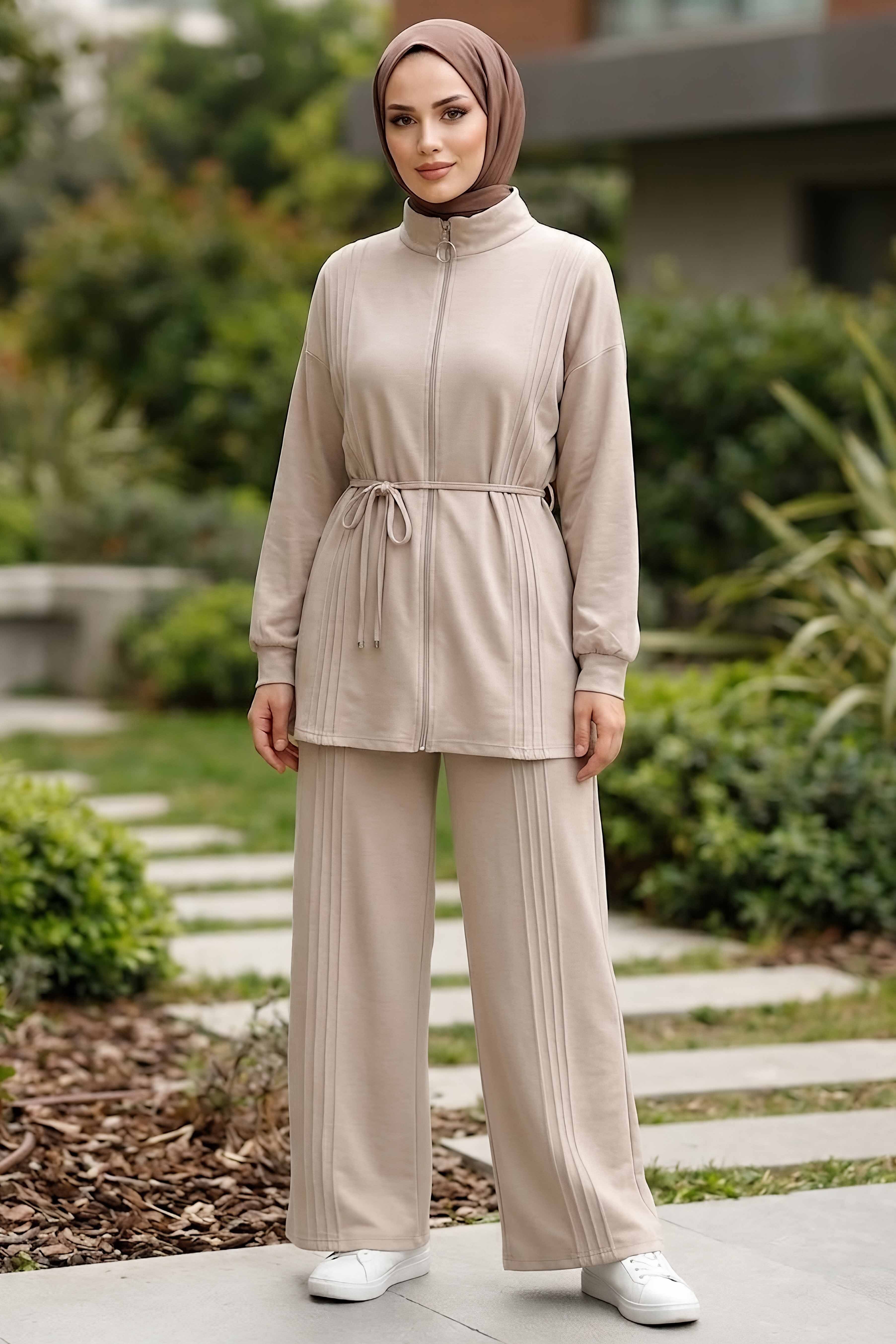 Pileli Oysh Modal Takım Krem - 28922-KREM - 1