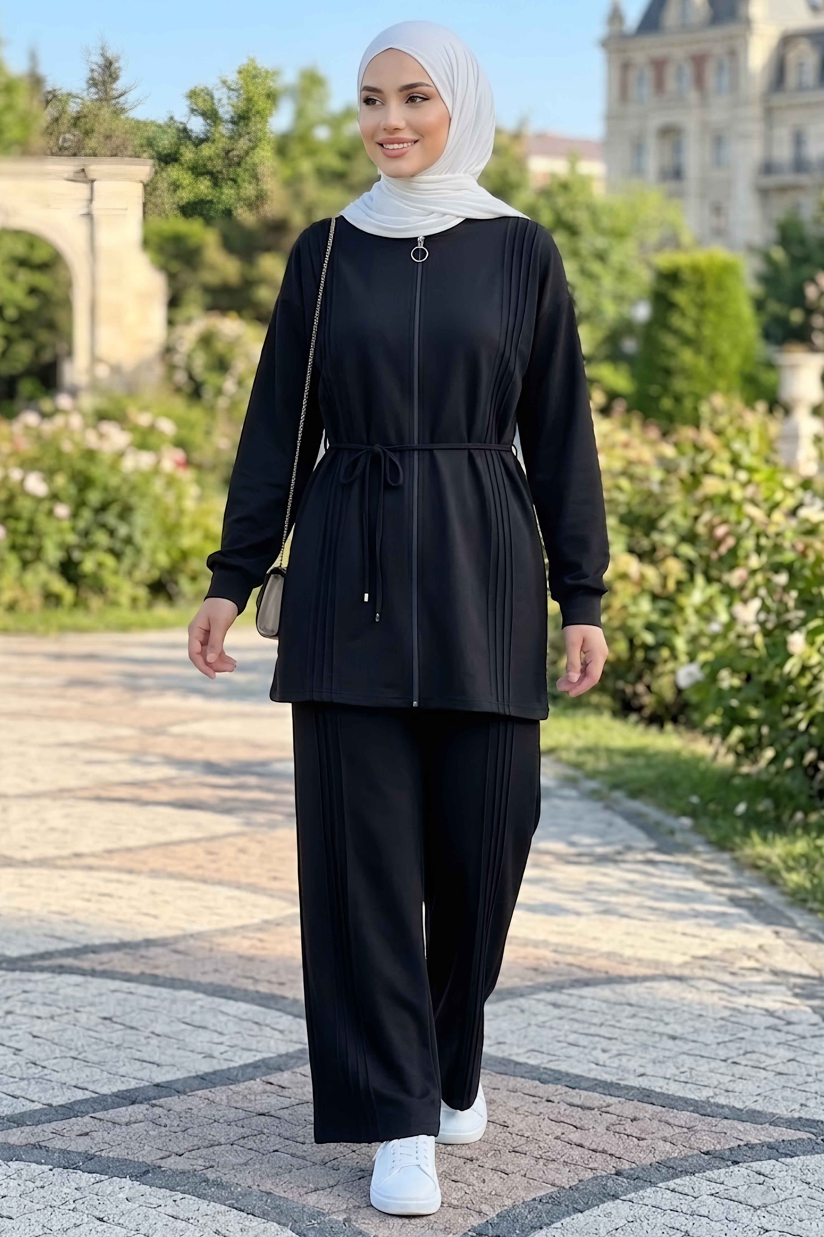Pileli Oysh Modal Takım Siyah - 28922-SIYAH - 1