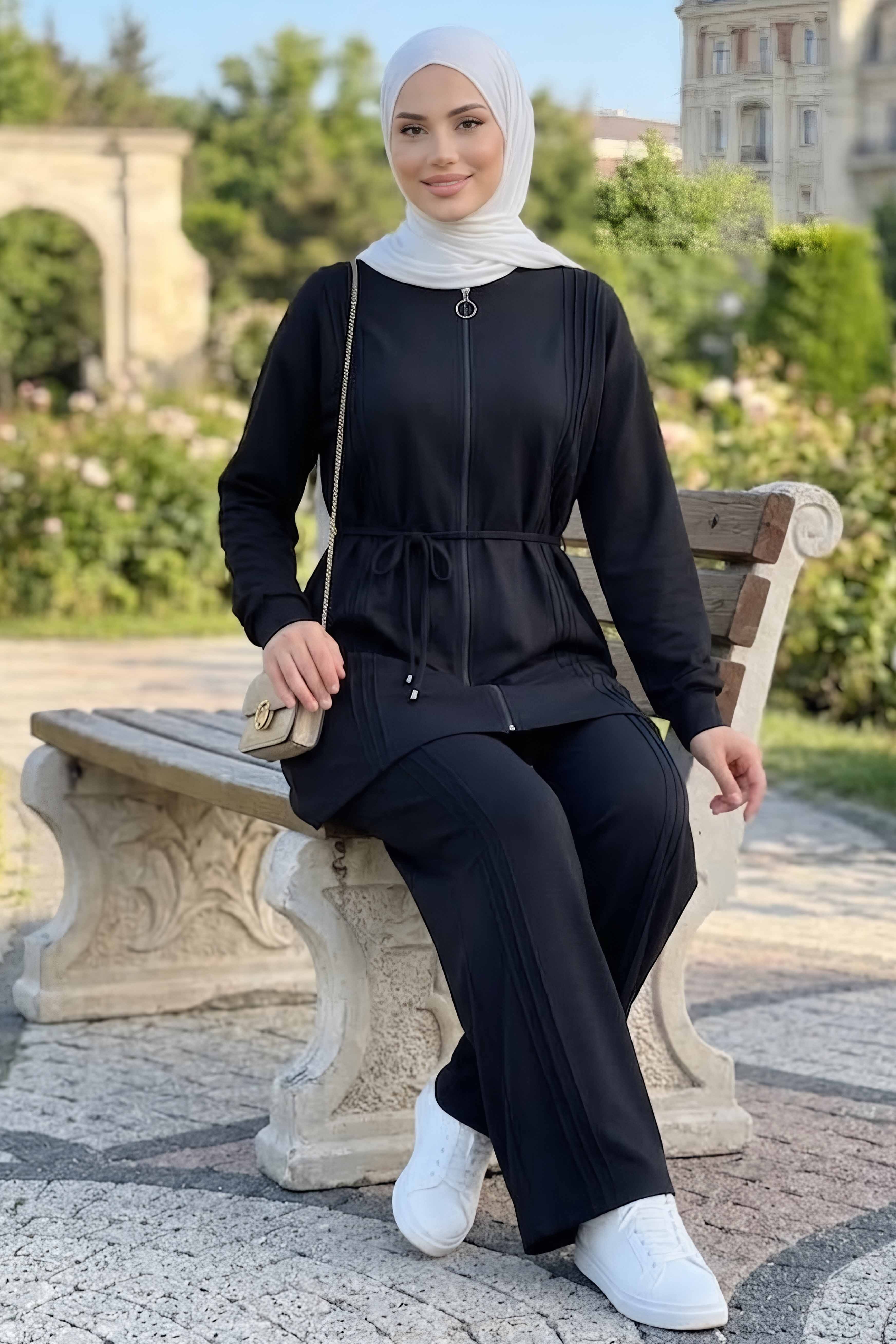 Pileli Oysh Modal Takım Siyah - 28922-SIYAH - 2