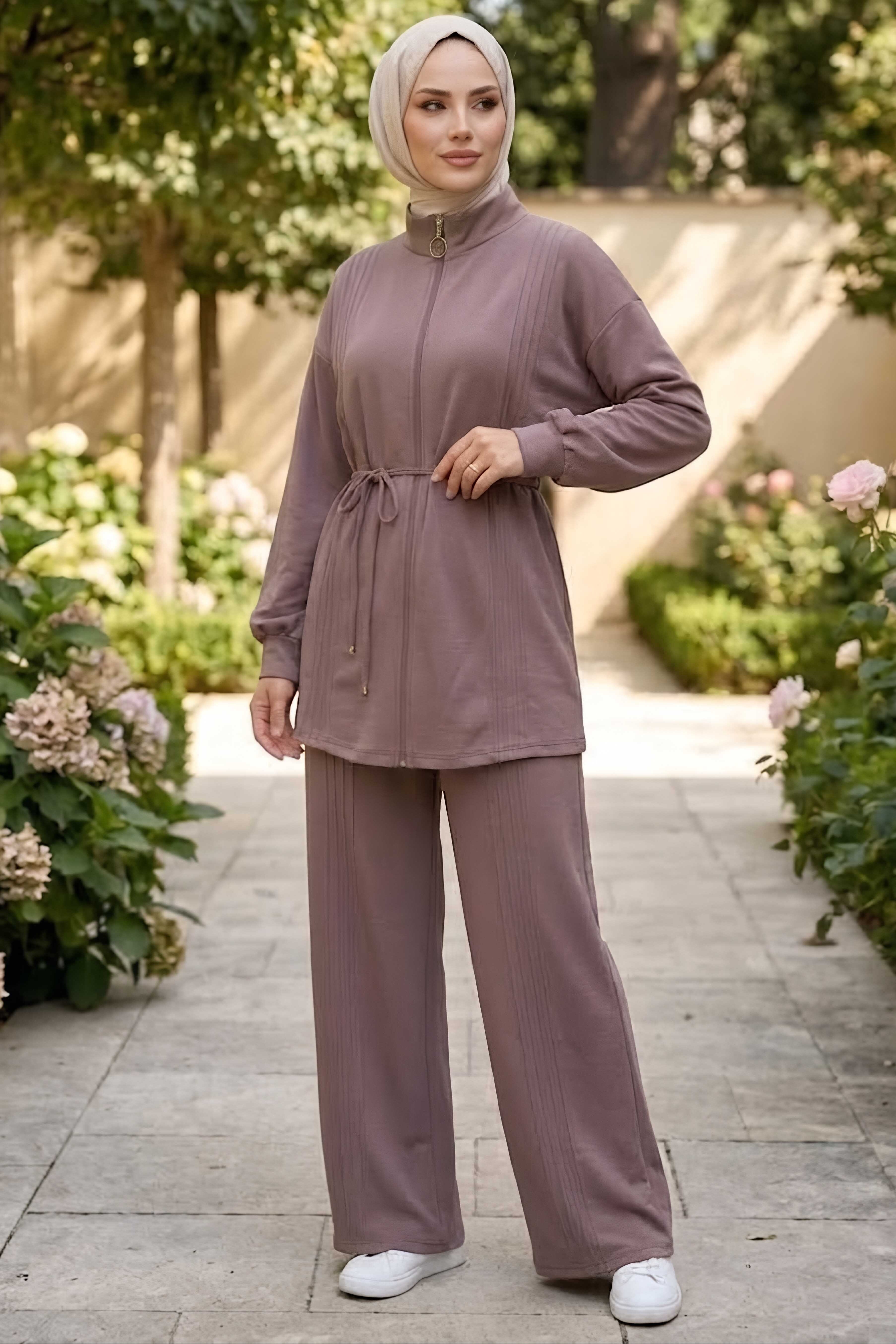 Pileli Oysh Modal Takım Vizon - 28922-VIZON - 2