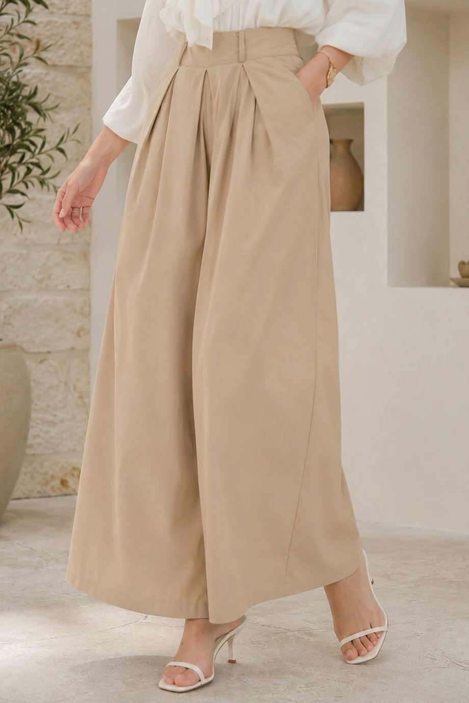 Pileli Salaş Pantolon Bej - 28653-BEJ - 1