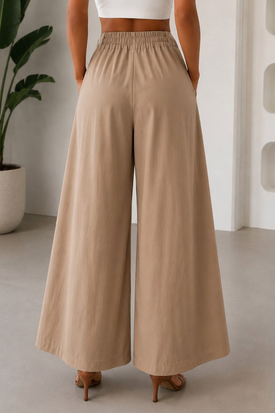 Pileli Salaş Pantolon Bej - 28653-BEJ - 3