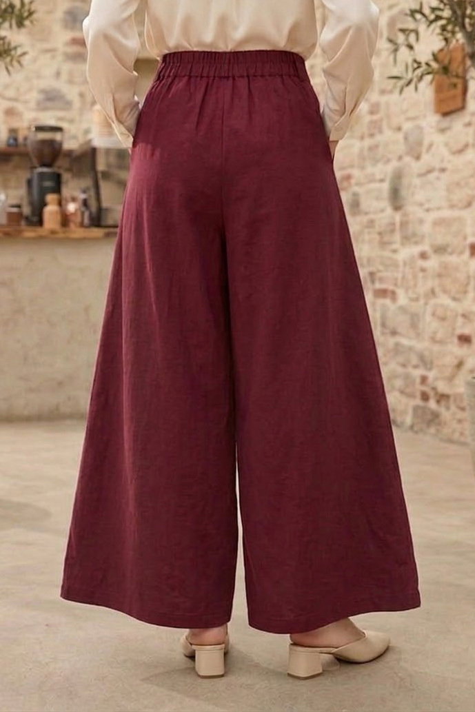 Pileli Salaş Pantolon Bordo - 28653-BORDO - 3