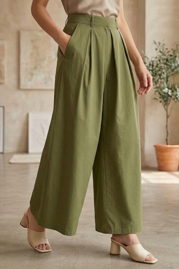 Pileli Salaş Pantolon Haki - 28653-HAKI - 1