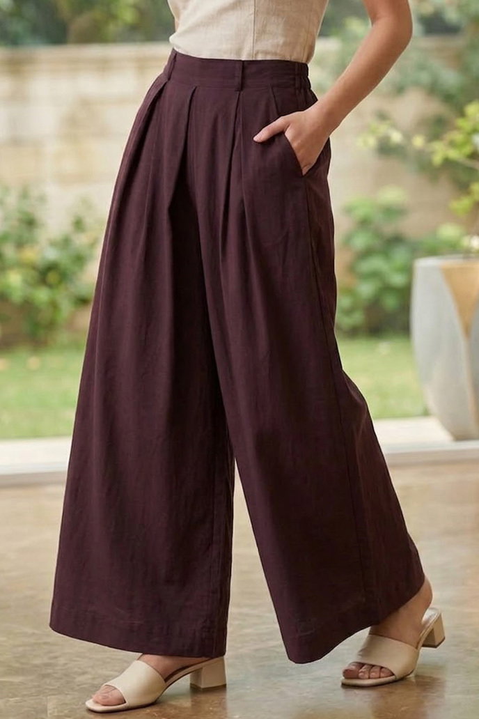 Pileli Salaş Pantolon Koyu Mor - 28653-KOYU-MOR - 1