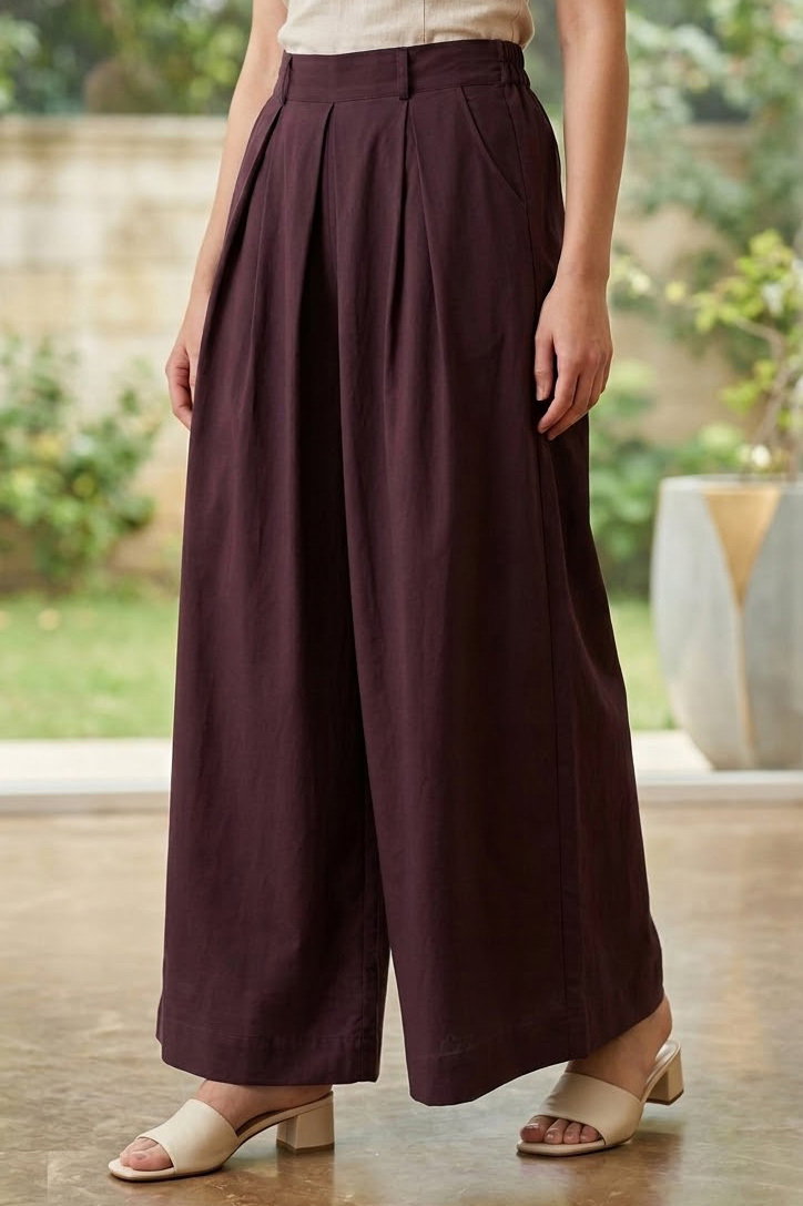 Pileli Salaş Pantolon Koyu Mor - 28653-KOYU-MOR - 2