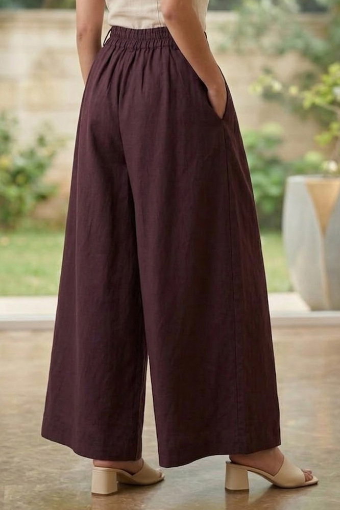 Pileli Salaş Pantolon Koyu Mor - 28653-KOYU-MOR - 3
