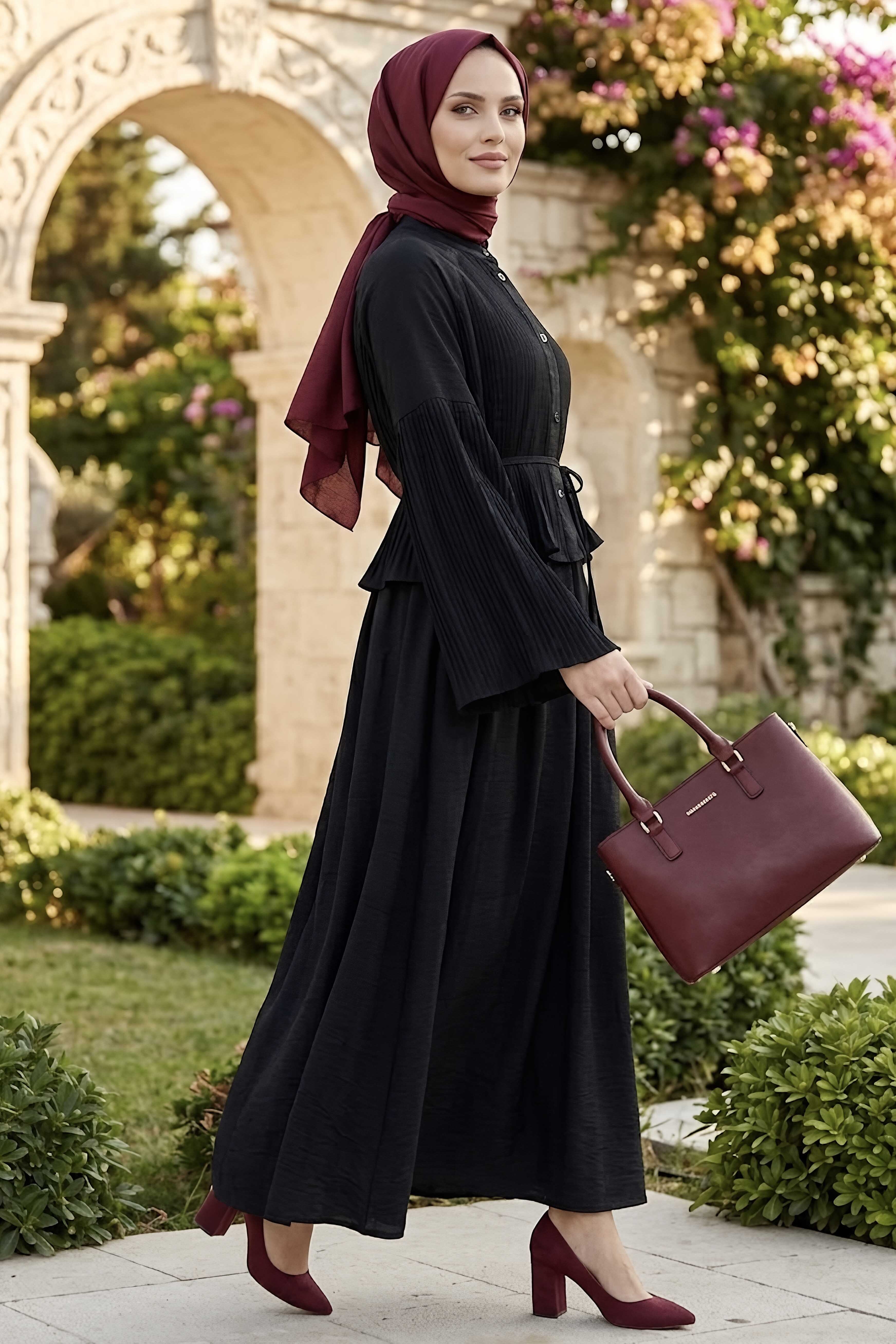 Piliseli Etekli Takım Siyah - 28540-SIYAH - 2