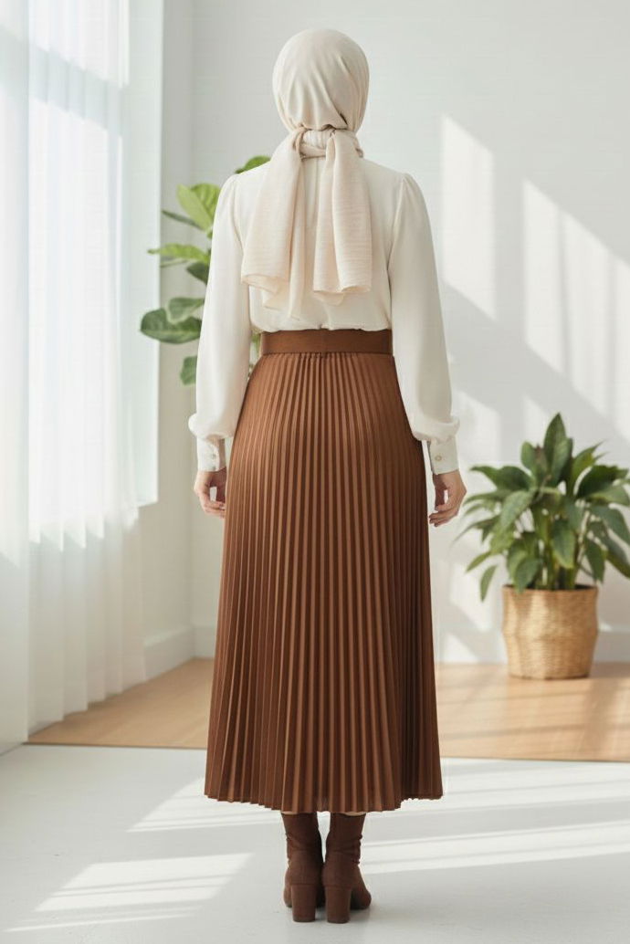 Piliseli Kemerli Süet Etek - 28092-TABA - 3