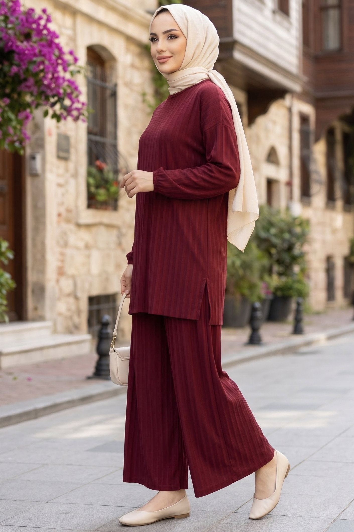 Piliseli Sendy İkili Takım Bordo - 29326-BORDO - 2