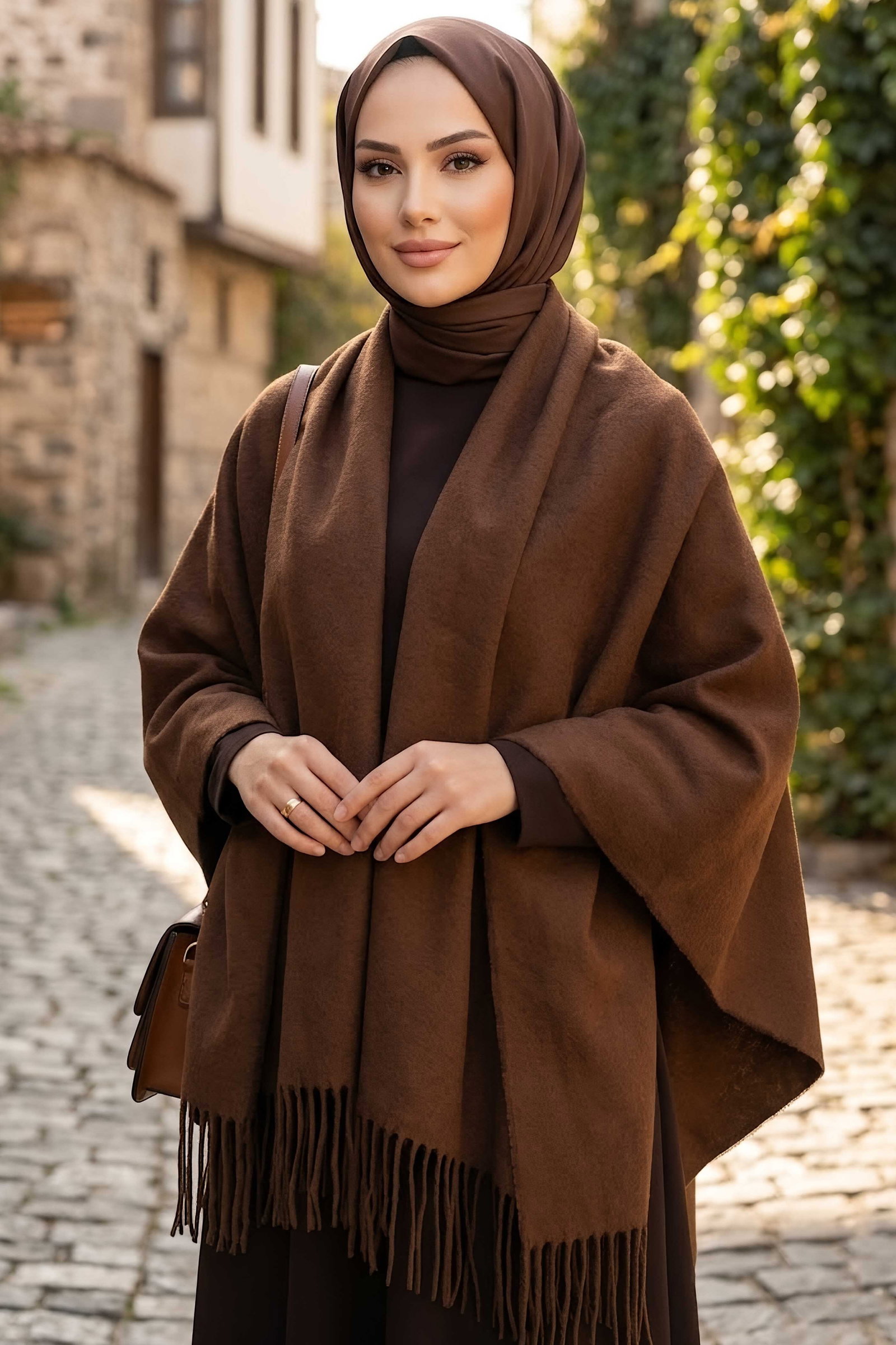 Polar Omuz Atkı Şal Kahve - 28993-KAHVE - 1
