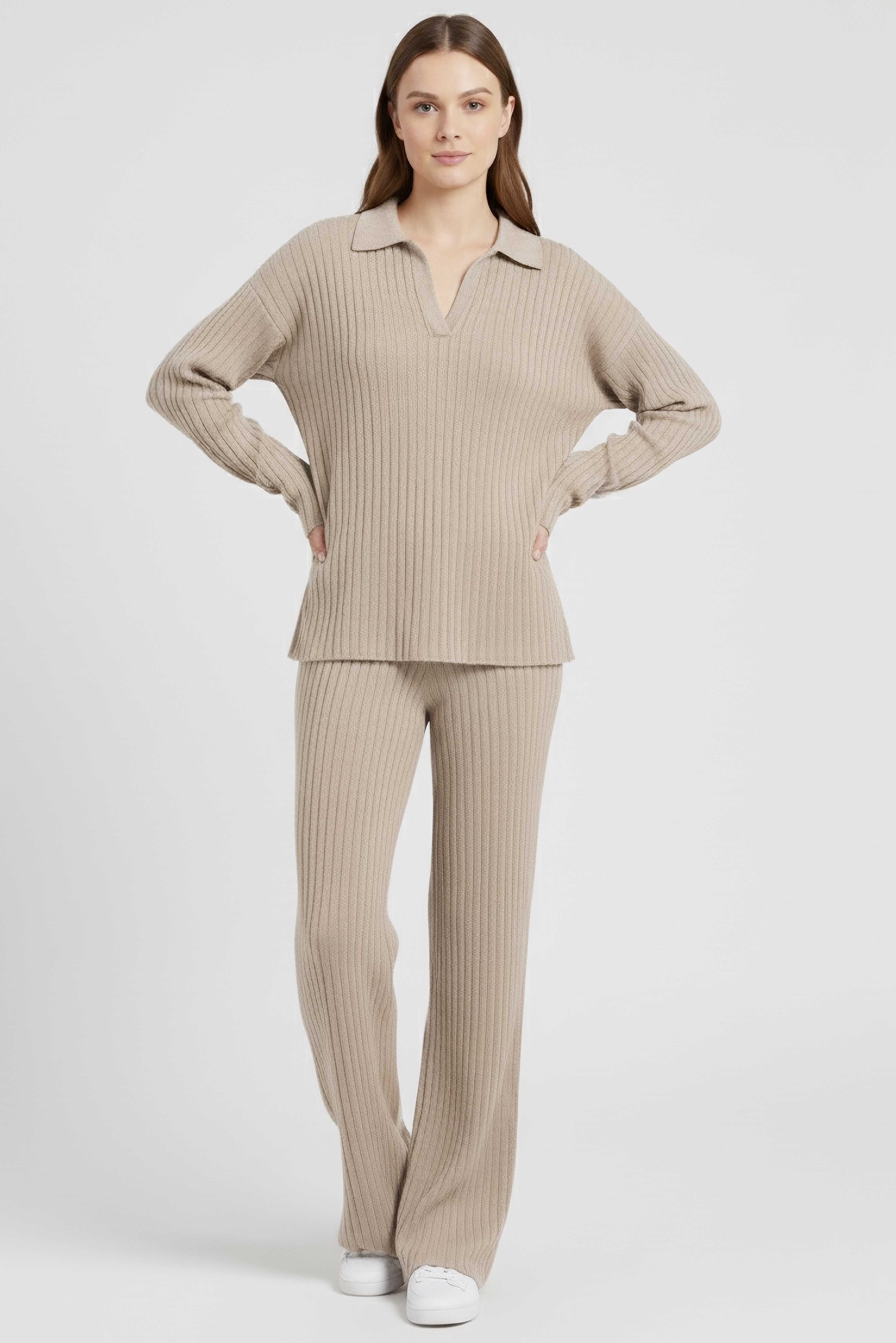 Polo Yaka Fitilli Kaşkorse İkili Takım - 27993-BEJ - 1