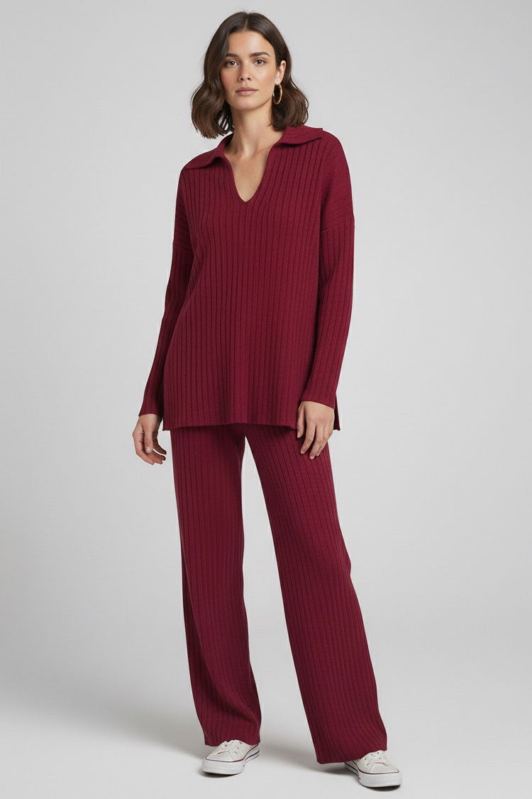 Polo Yaka Fitilli Kaşkorse İkili Takım - 27993-BORDO - 2