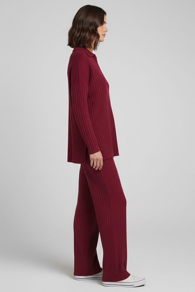 Polo Yaka Fitilli Kaşkorse İkili Takım - 27993-BORDO - 3