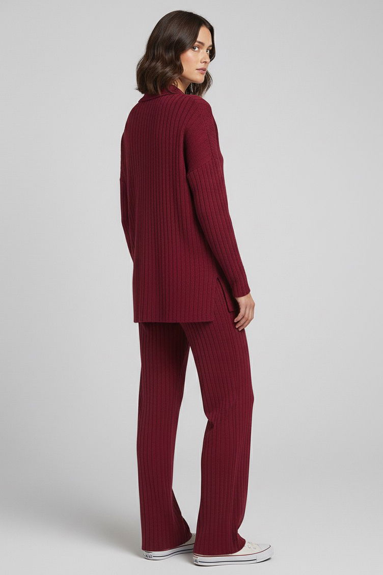 Polo Yaka Fitilli Kaşkorse İkili Takım - 27993-BORDO - 4