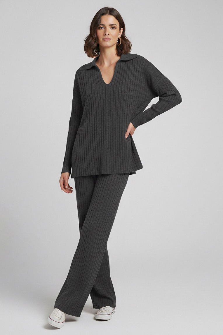 Polo Yaka Fitilli Kaşkorse İkili Takım - 27993-FUME - 2