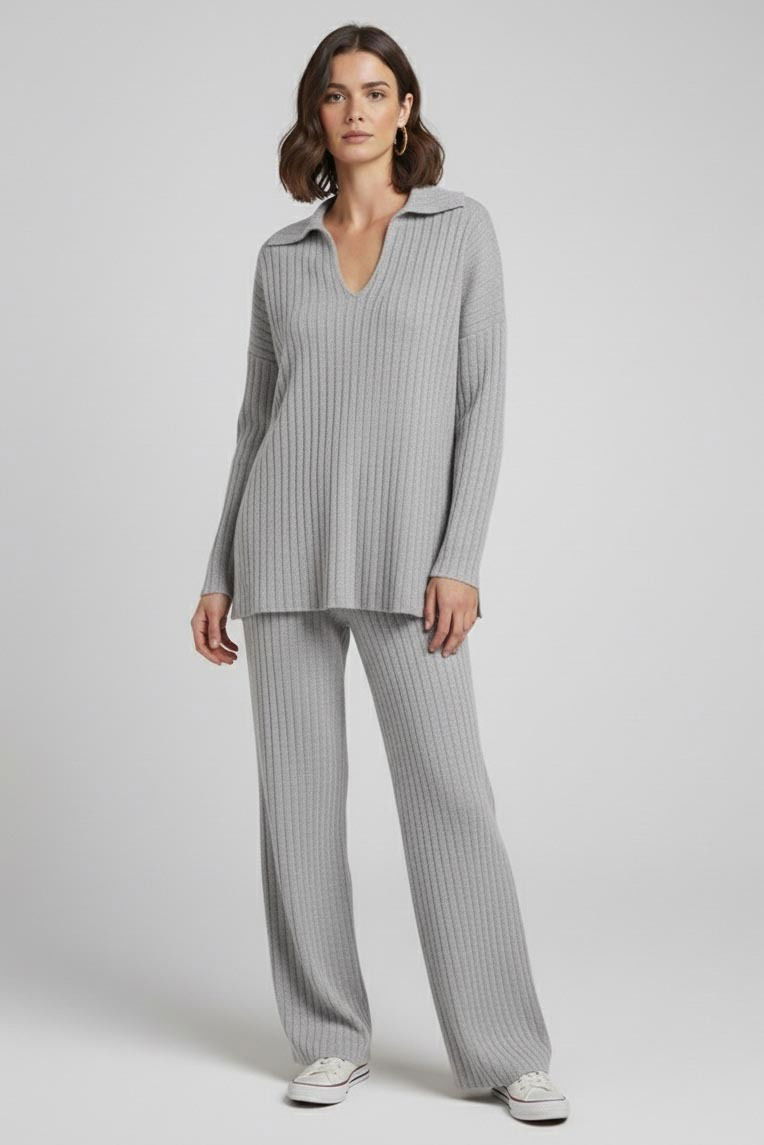 Polo Yaka Fitilli Kaşkorse İkili Takım - 27993-GRI - TOFİSA