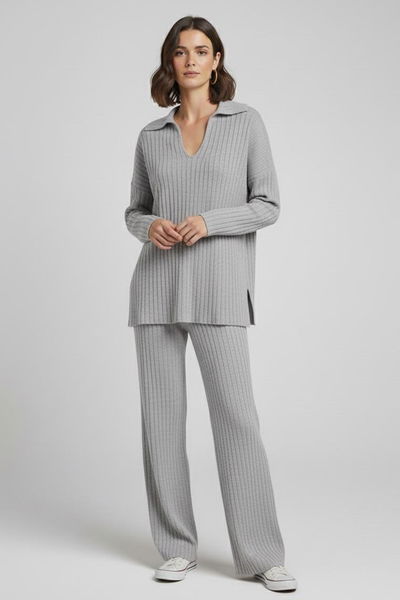 Polo Yaka Fitilli Kaşkorse İkili Takım - 27993-GRI 