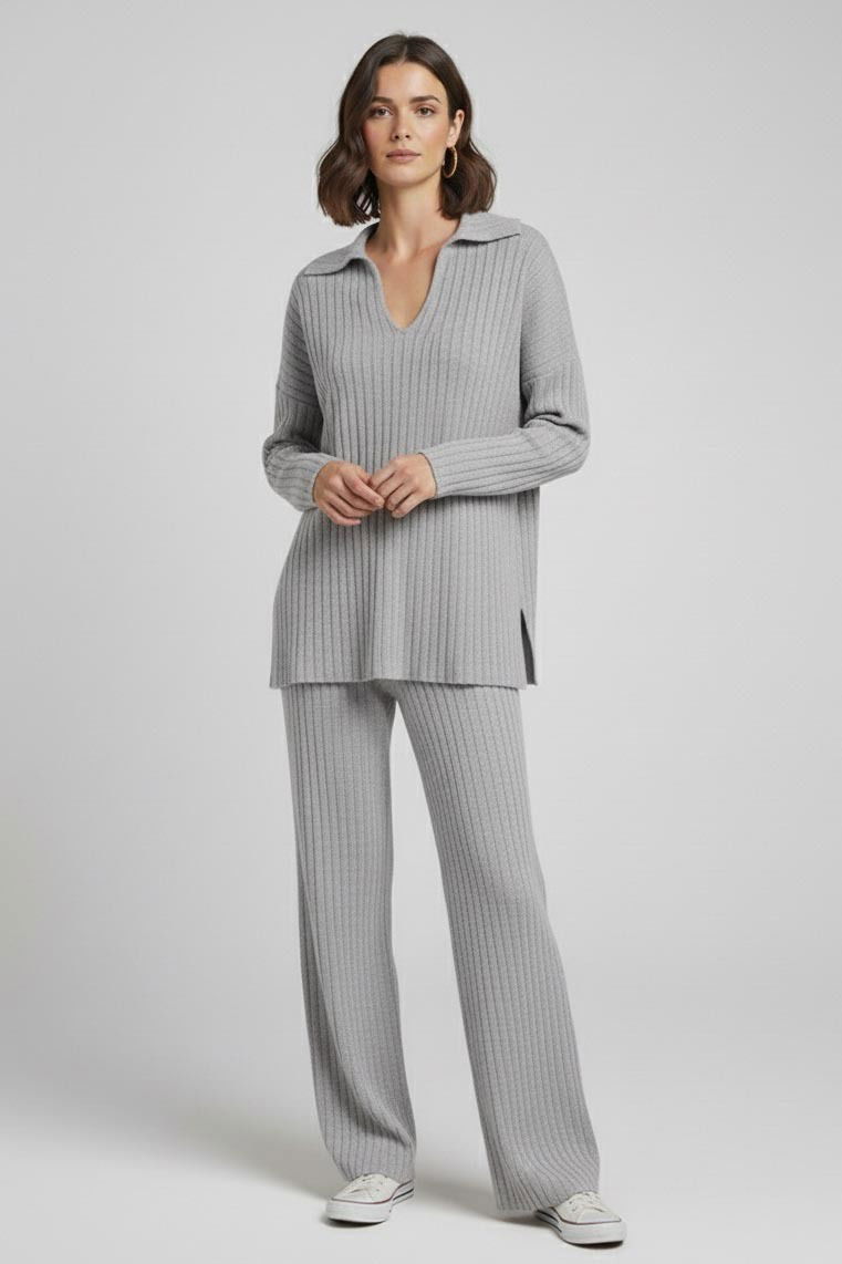 Polo Yaka Fitilli Kaşkorse İkili Takım - 27993-GRI - TOFİSA