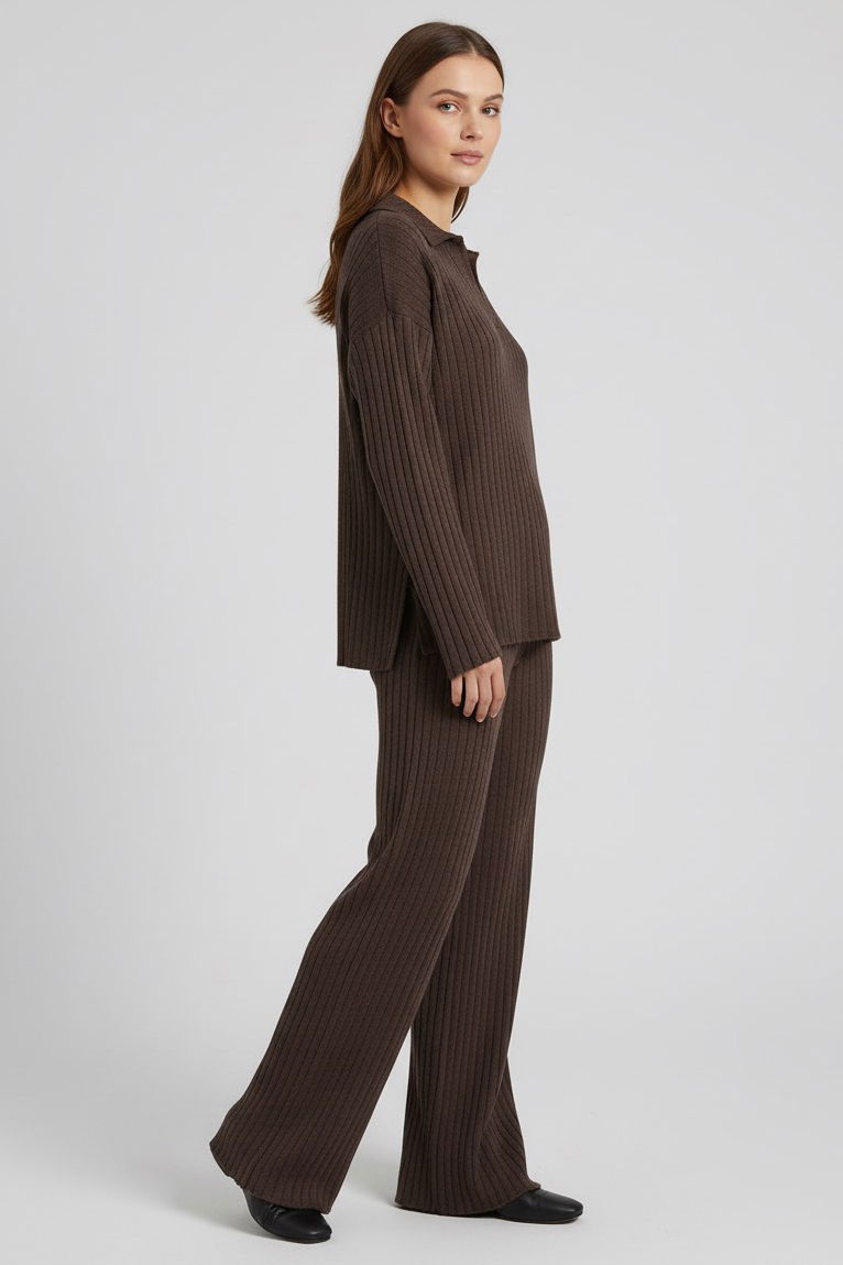 Polo Yaka Fitilli Kaşkorse İkili Takım - 27993-KAHVE - 2