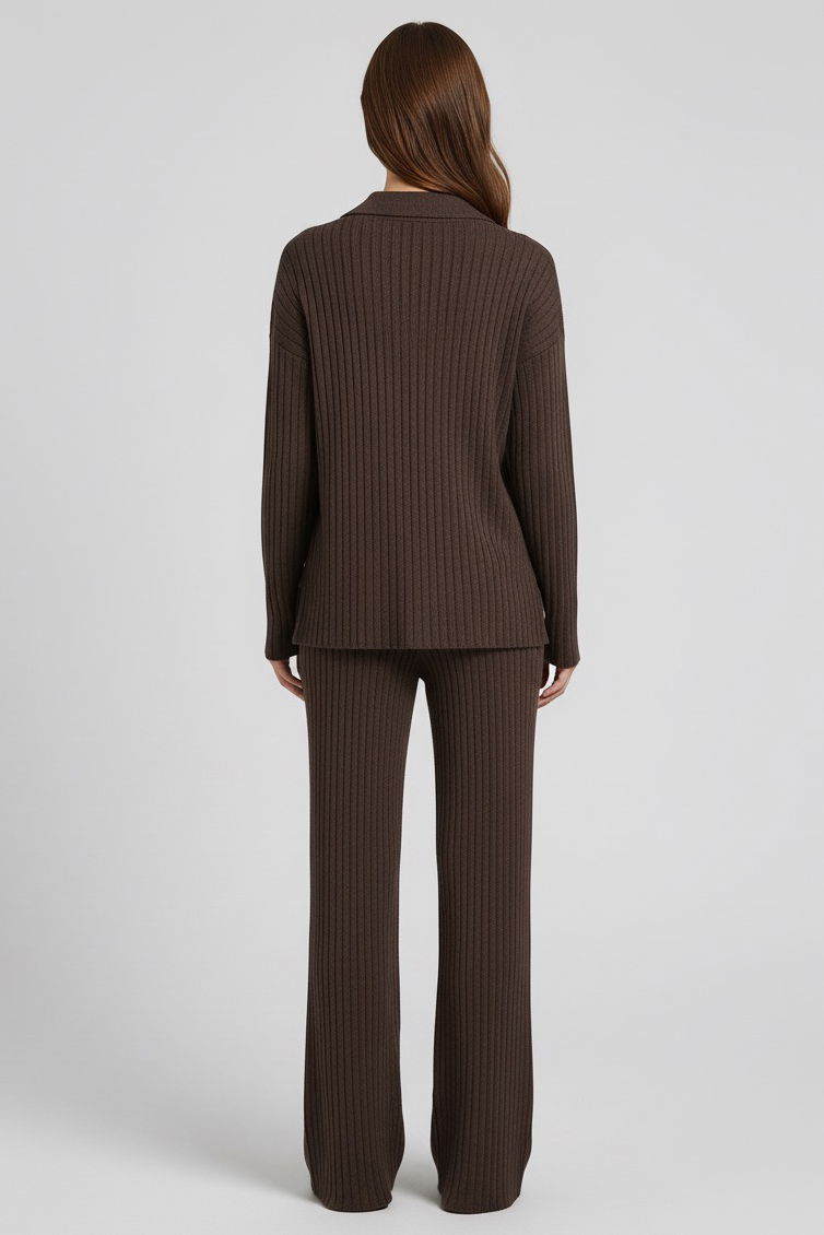 Polo Yaka Fitilli Kaşkorse İkili Takım - 27993-KAHVE - 3