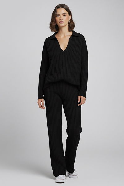 Polo Yaka Fitilli Kaşkorse İkili Takım - 27993-SIYAH 