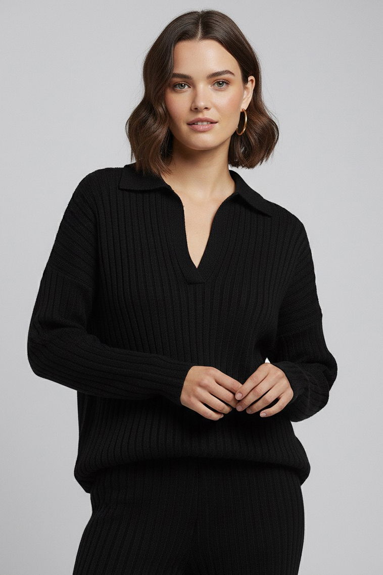 Polo Yaka Fitilli Kaşkorse İkili Takım - 27993-SIYAH - 2