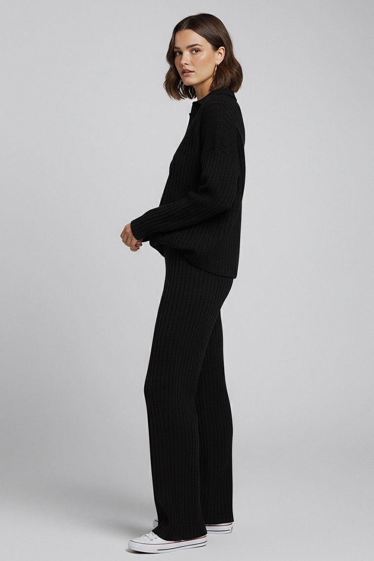 Polo Yaka Fitilli Kaşkorse İkili Takım - 27993-SIYAH - 3