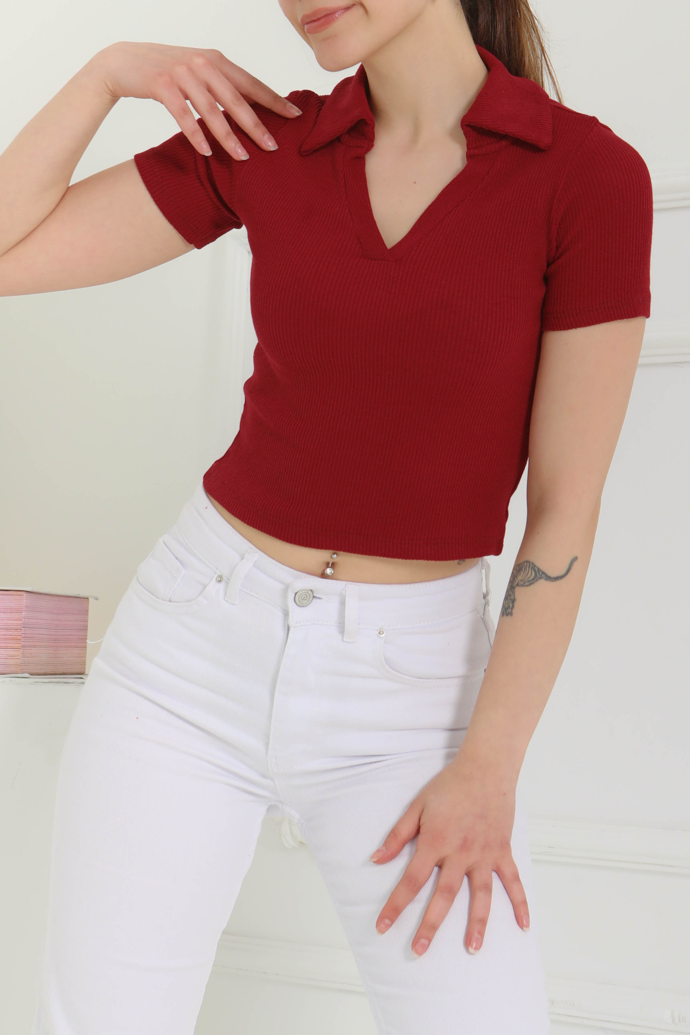 Polo Yaka Kısa Kollu Bady Bordo - 27143 - 2