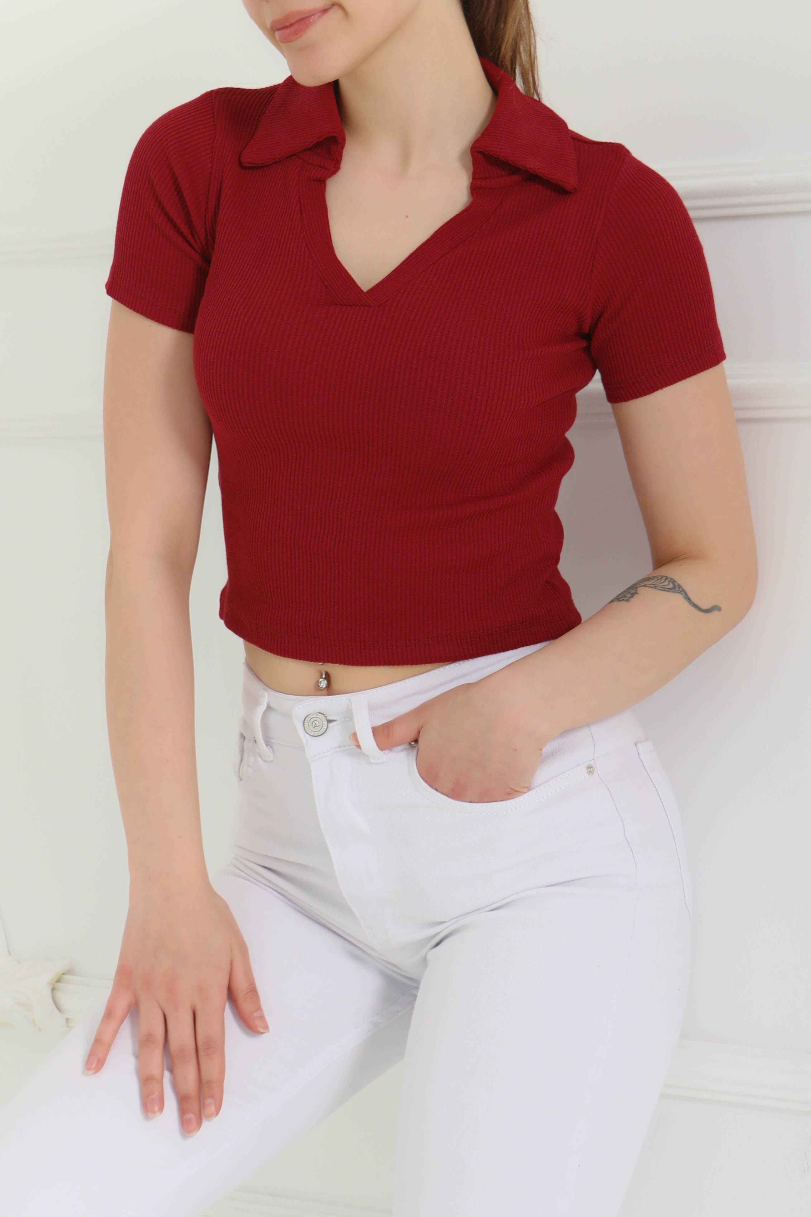 Polo Yaka Kısa Kollu Bady Bordo - 27143 - 3