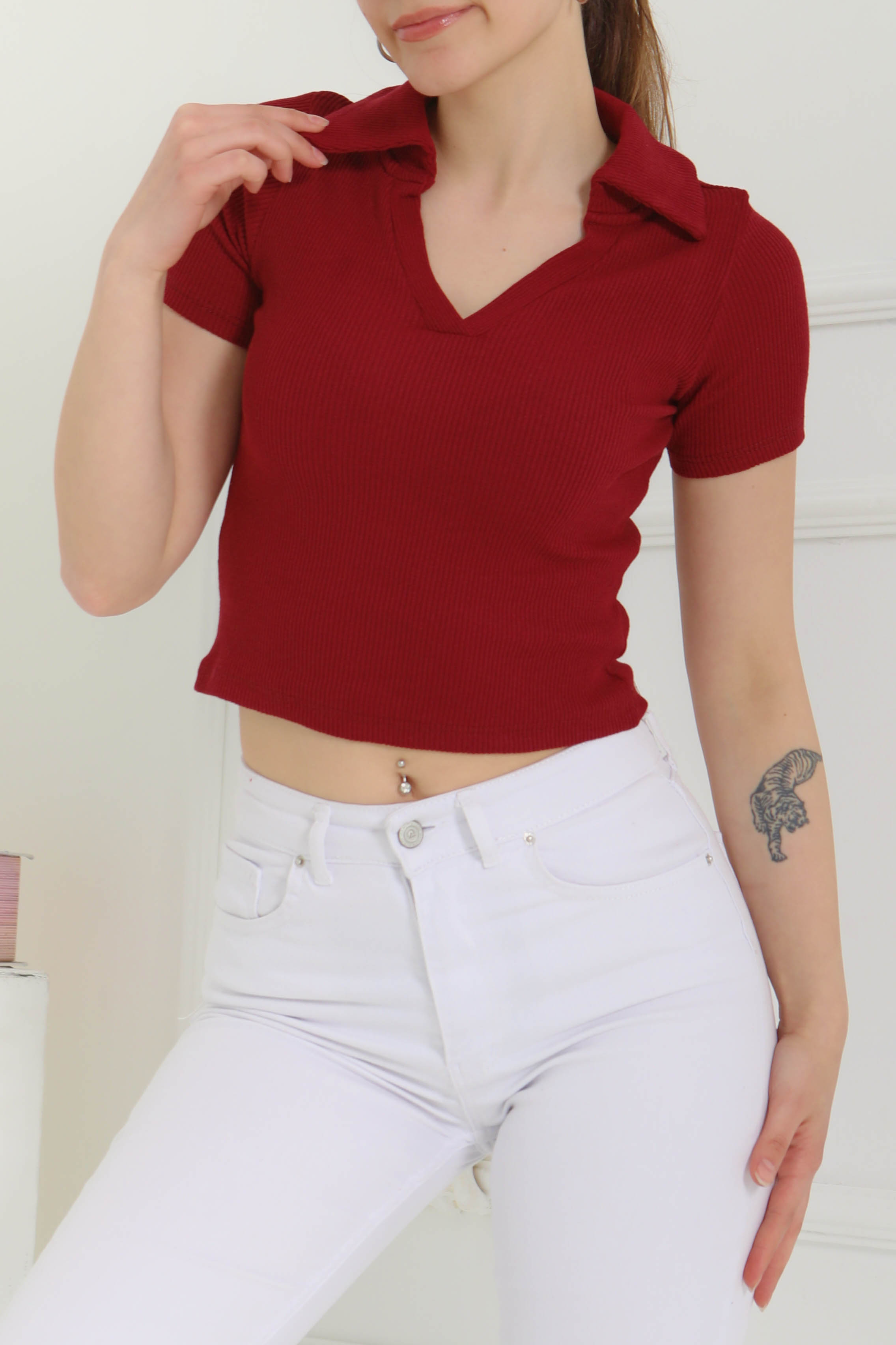 Polo Yaka Kısa Kollu Bady Bordo - 27143 - 4