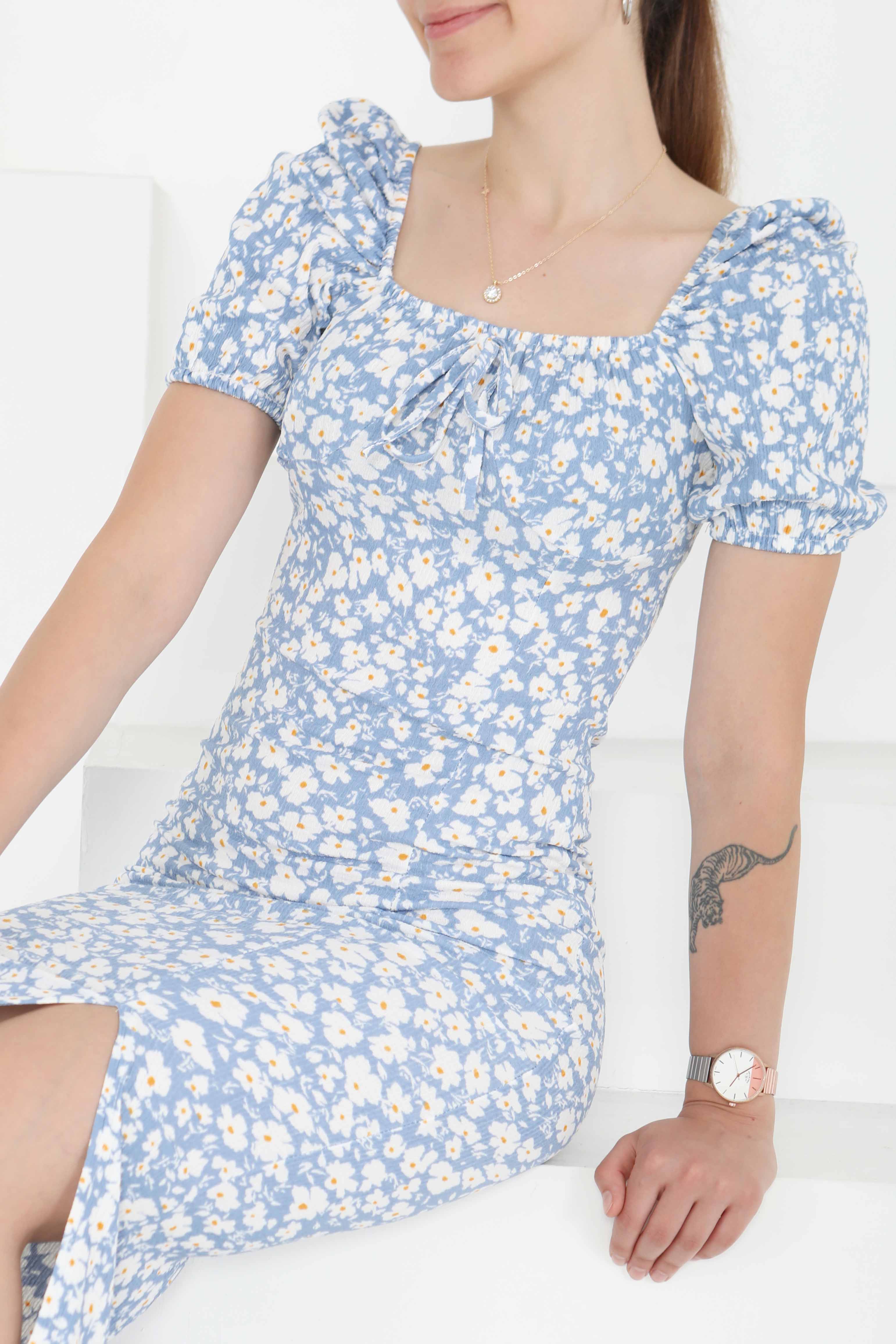 Prenses Kol Yırtmaçlı Elbise Bebe Mavi - 27292 - 2