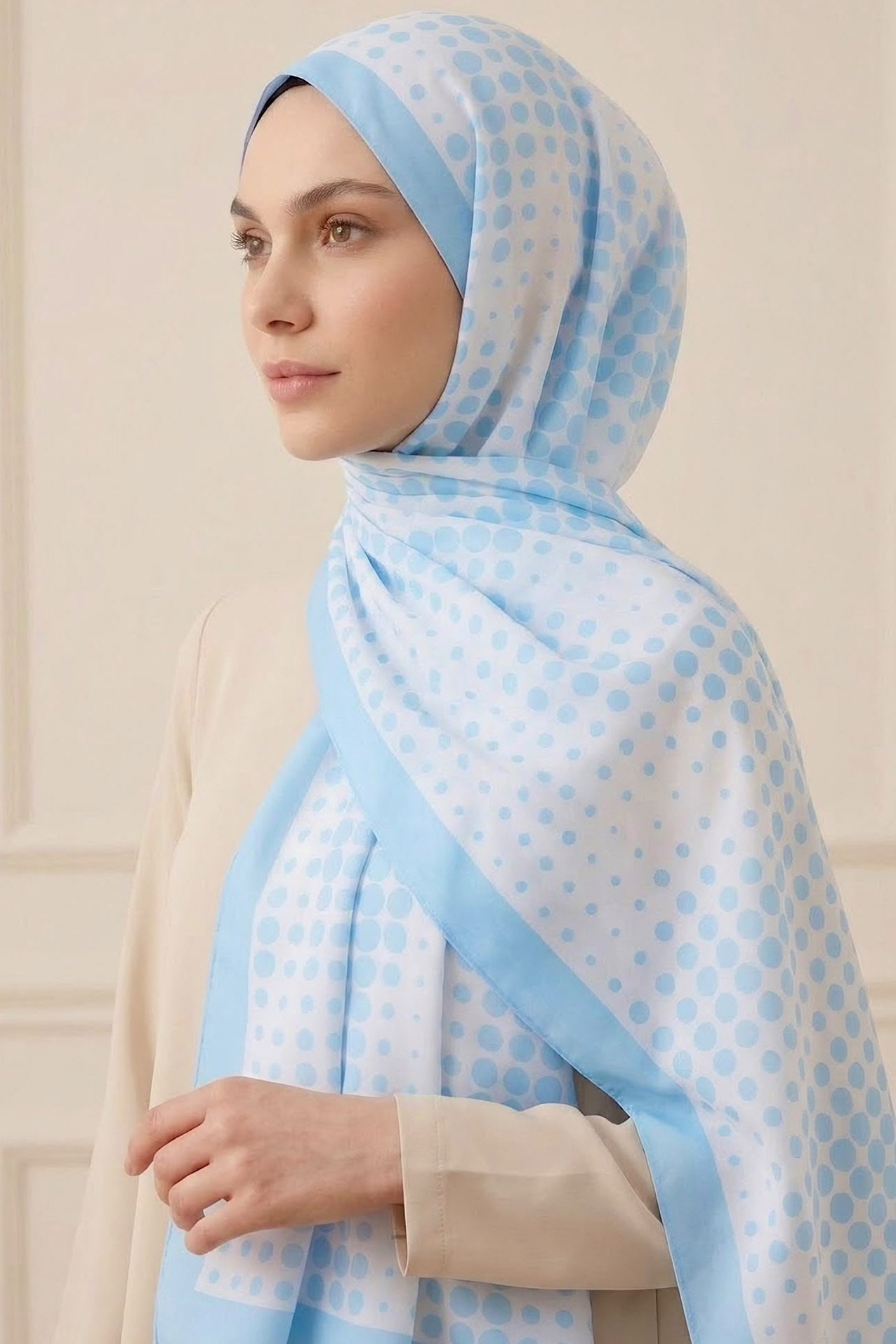 Puantiye Desen İtalyan İpek Şal Bebe Mavi - 28758-BEBE-MAVI - 1