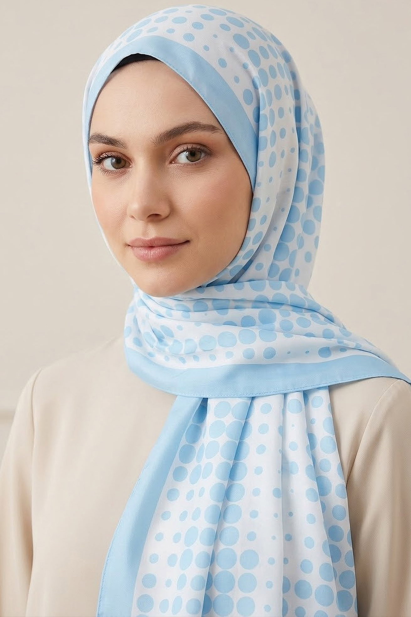 Puantiye Desen İtalyan İpek Şal Bebe Mavi - 28758-BEBE-MAVI - 2