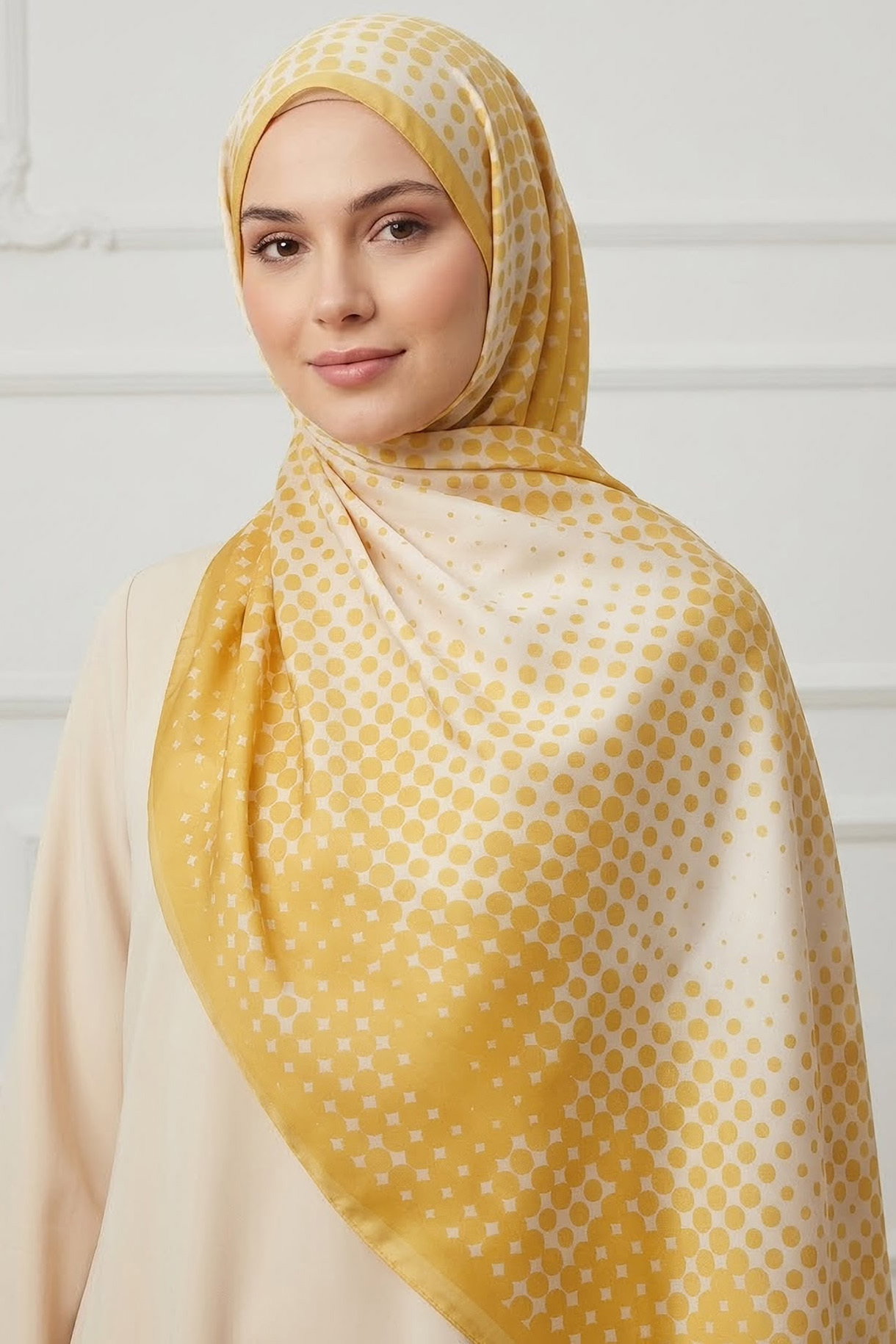 Puantiye Desen İtalyan İpek Şal Sari - 28758-SARI - 1