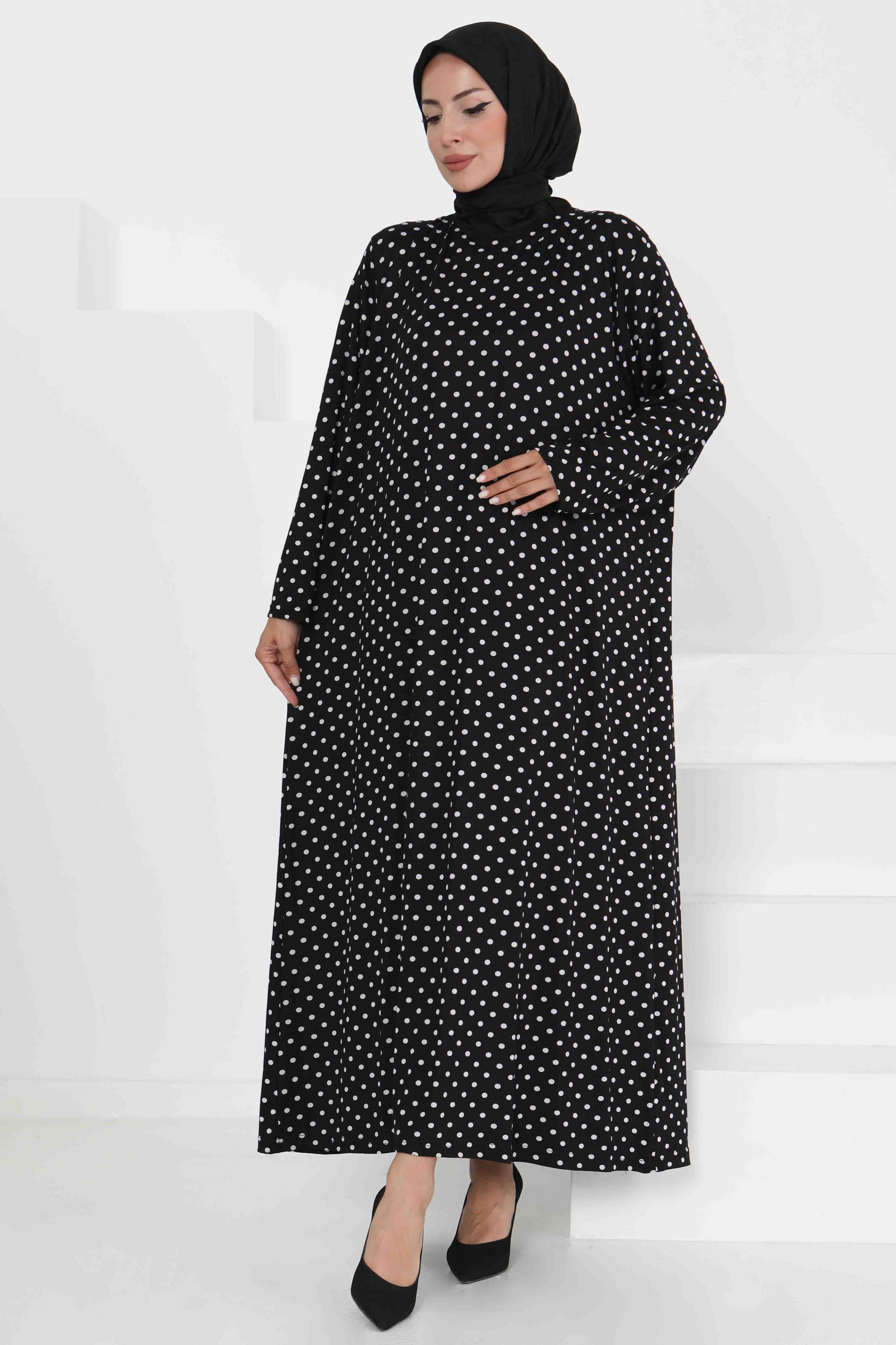 Puantiye Desenli Elbise Siyah - 27369 - 1