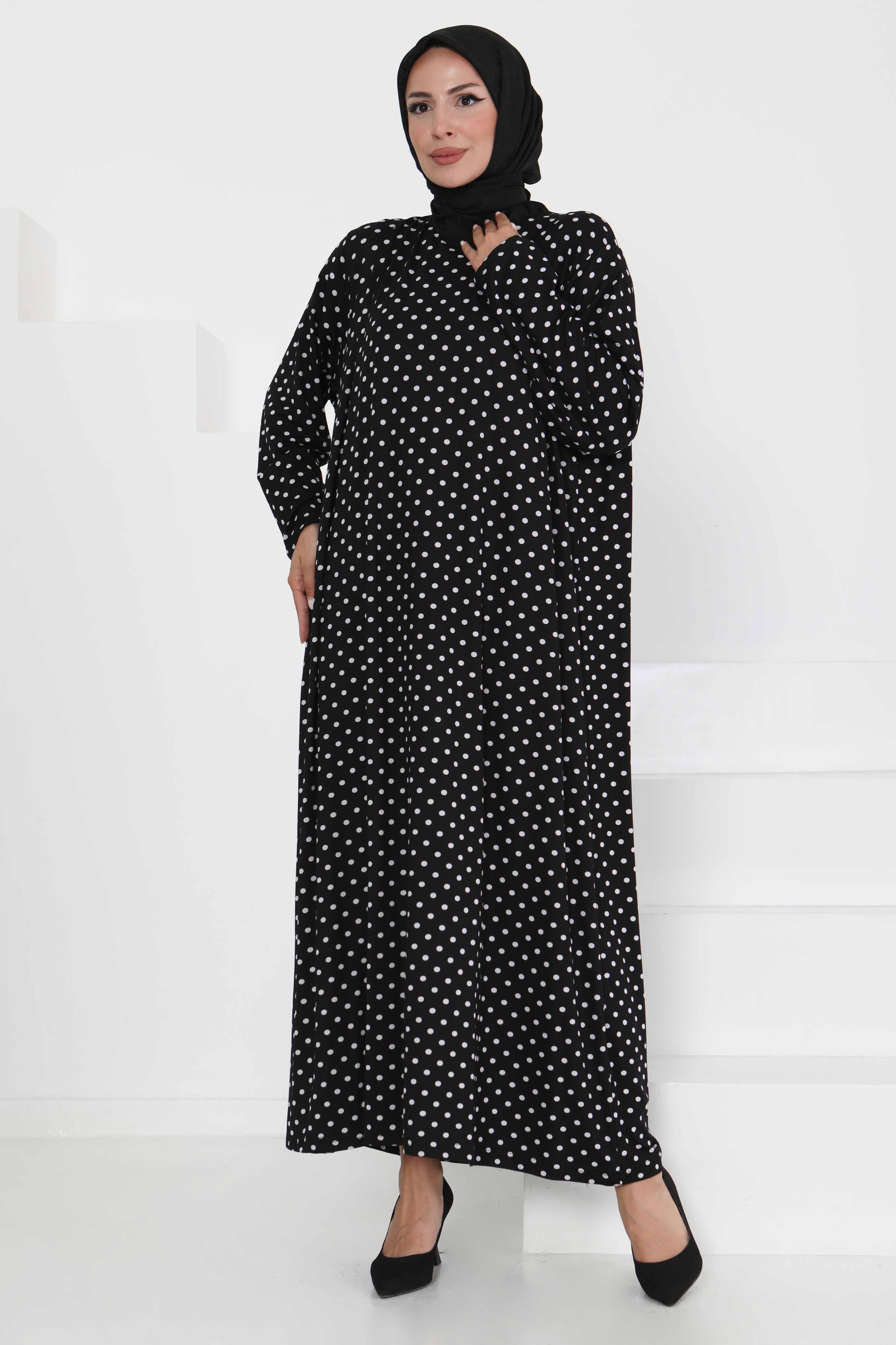Puantiye Desenli Elbise Siyah - 27369 - 3