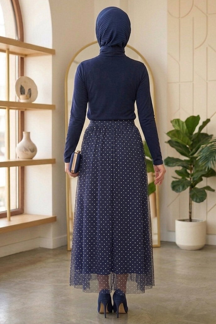 Puantiye Desenli Etek - 28402-LACIVERT - 3