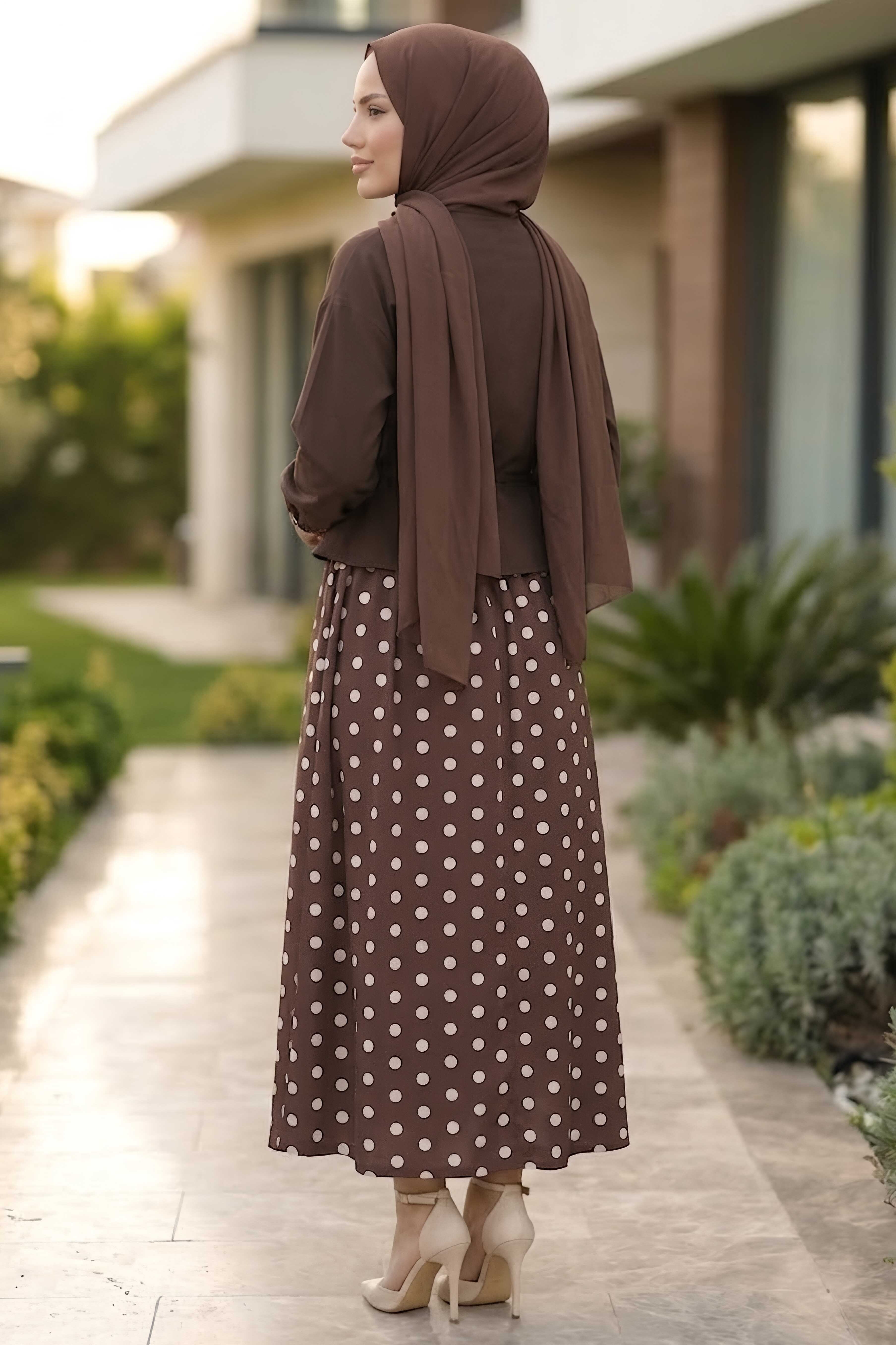 Puantiye Desenli Etekli Takım Kahve - 28647-KAHVE - 3