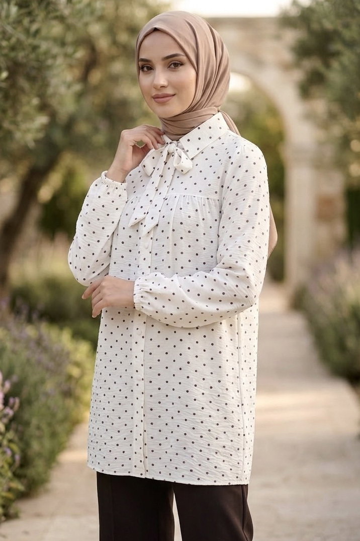 Puantiye Desenli Gömlek Beyaz - 28479-BEYAZ - 2
