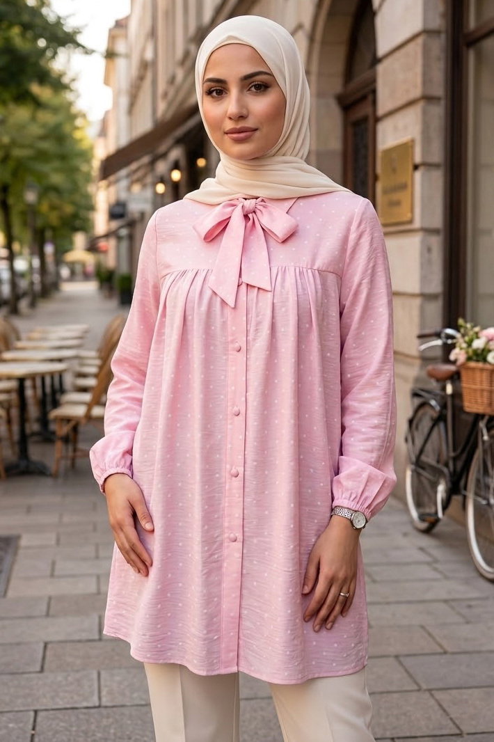 Puantiye Desenli Gömlek Pembe - 28479-PEMBE - 1