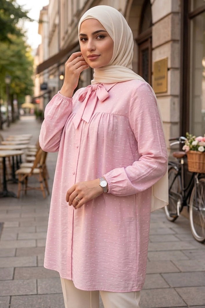 Puantiye Desenli Gömlek Pembe - 28479-PEMBE - 2