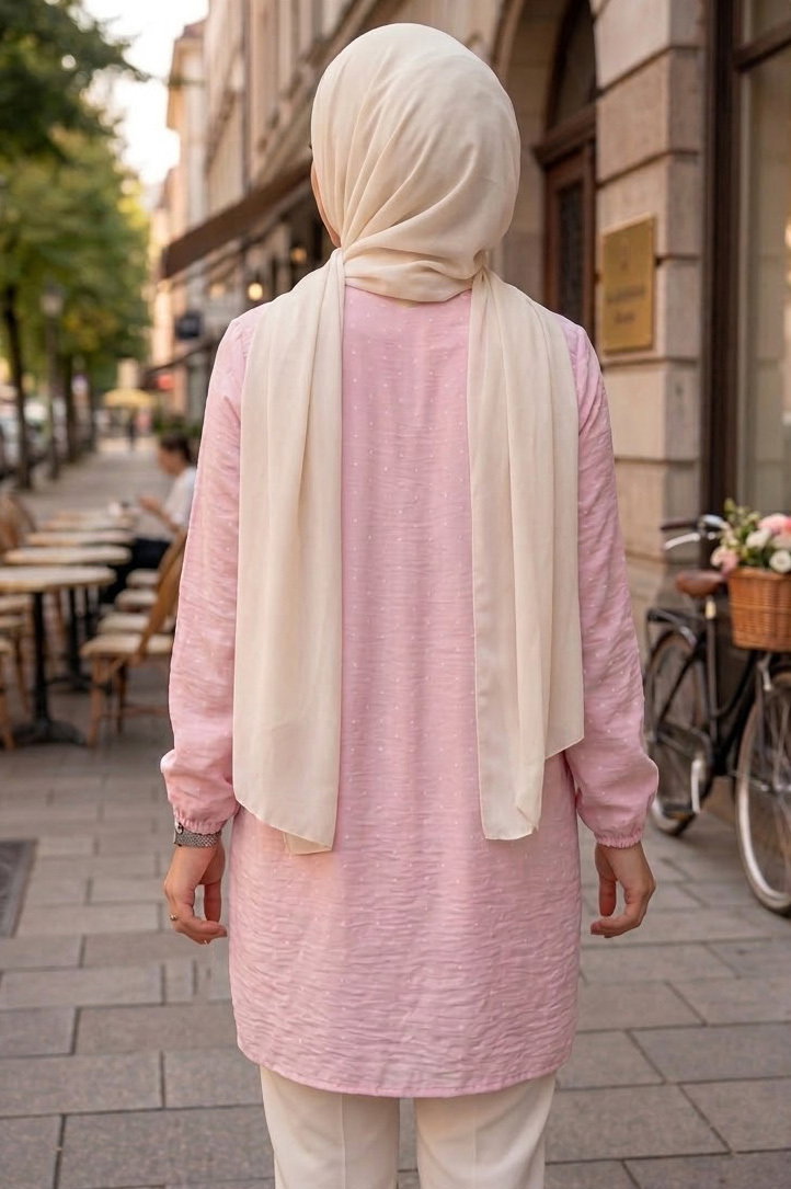Puantiye Desenli Gömlek Pembe - 28479-PEMBE - 3